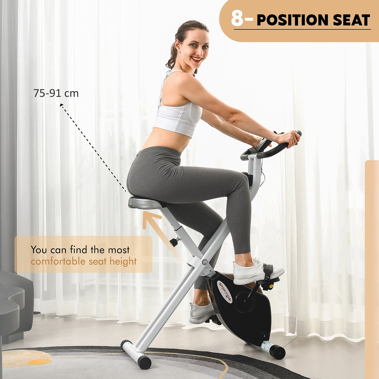 SPORTNOW Folding and Quiet Exercise Bike with 8-Level Magnetic Resistance and Heart Rate Sensor, for Home Gym