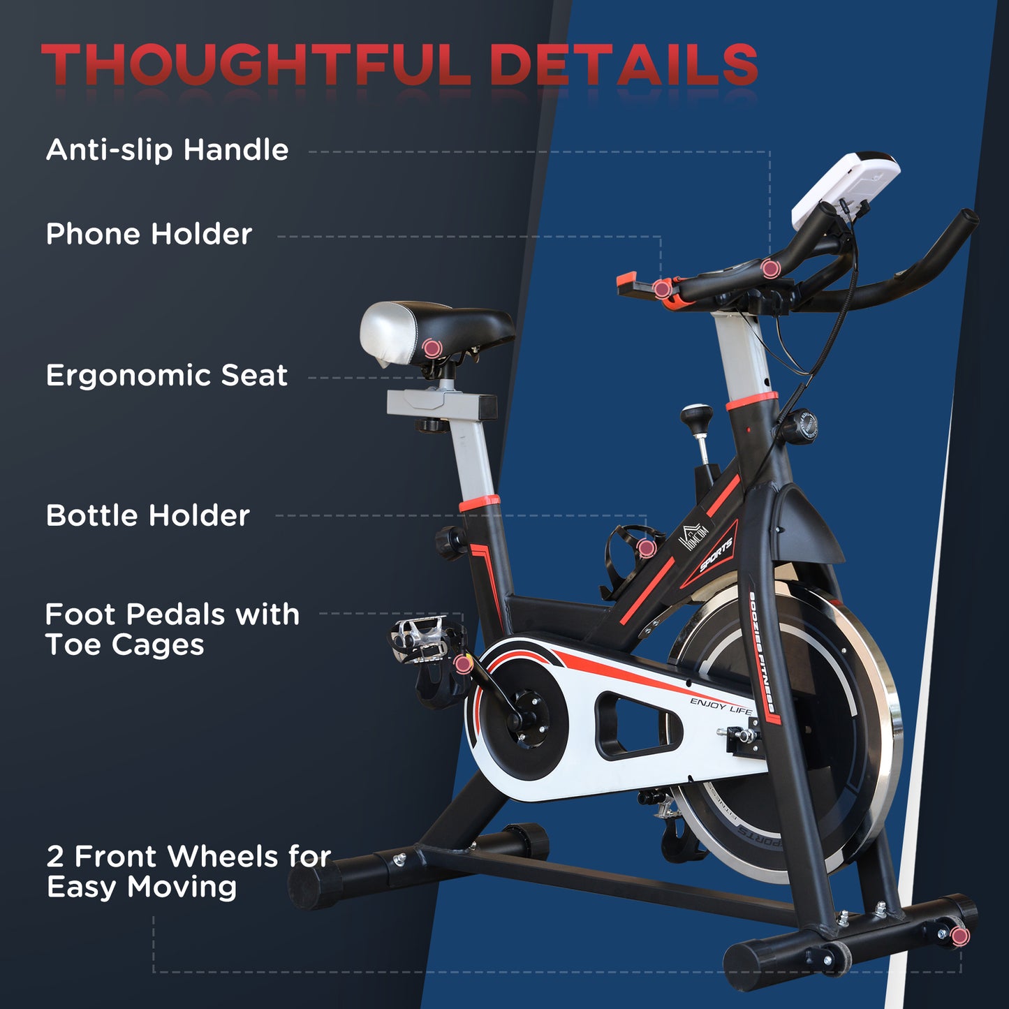 HOMCOM Exercise Bike, Indoor Cycling, with LCD Display, Heart Rate, Sensor