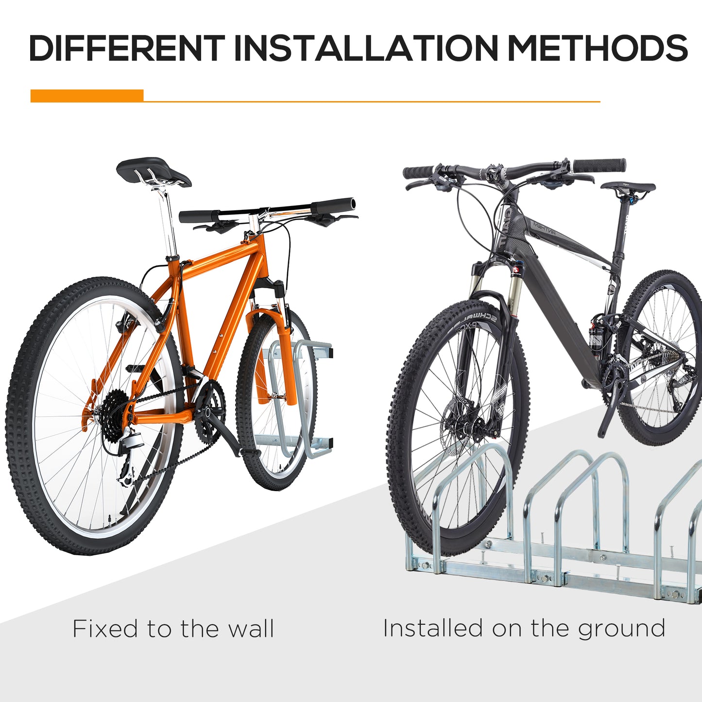 HOMCOM Bike Stand Parking Rack Floor or Wall Mount Bicycle Cycle Storage Locking Stand 76L x 33W x 27H (3 Racks)