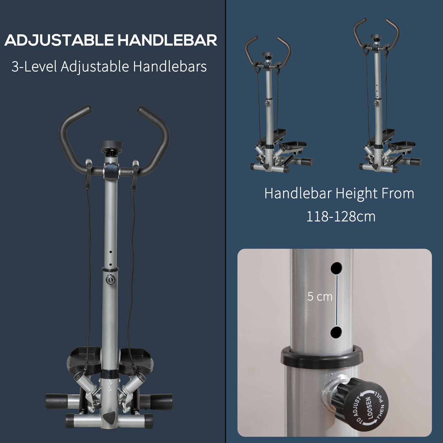 HOMCOM Adjustable Twist Stepper Fitness Step Machine, LCD Screen, Height-Adjust Handlebars, Home Gym