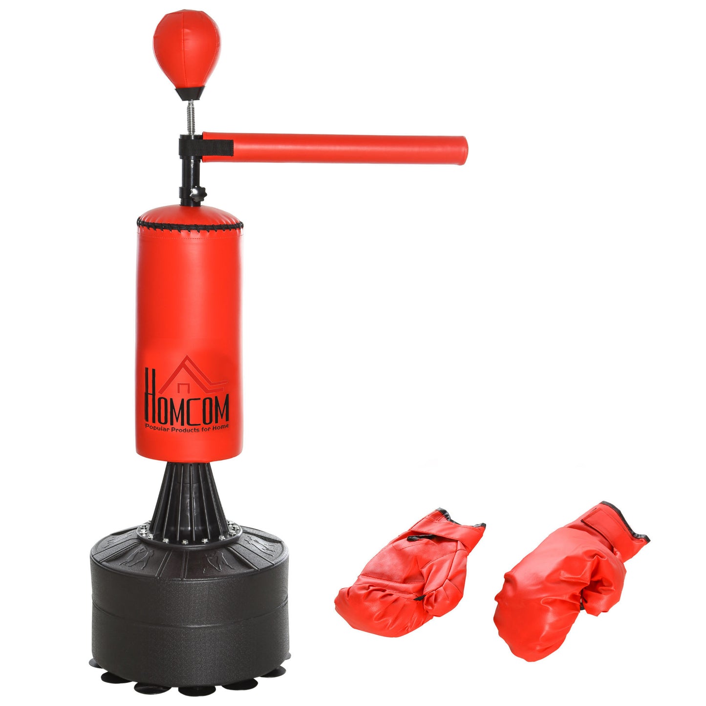 HOMCOM 155-205cm 3-IN-1 Freestanding Boxing Punching Bag Stand, Boxing Speed Trainer with Rotating Flexible Arm, Speed Ball, Fillable Base