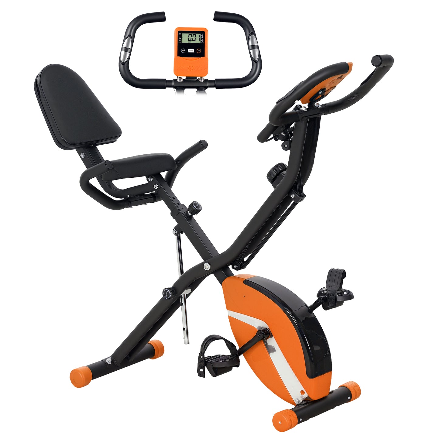 SPORTNOW 5-In-1 Folding Exercise Bike with Arm Workout Bands, Quiet 8-Level Magnetic Resistance Foldable Exercise Bike with LCD, Tablet Holder, Hand Pulse Sensor for Home Use Indoor Cycling