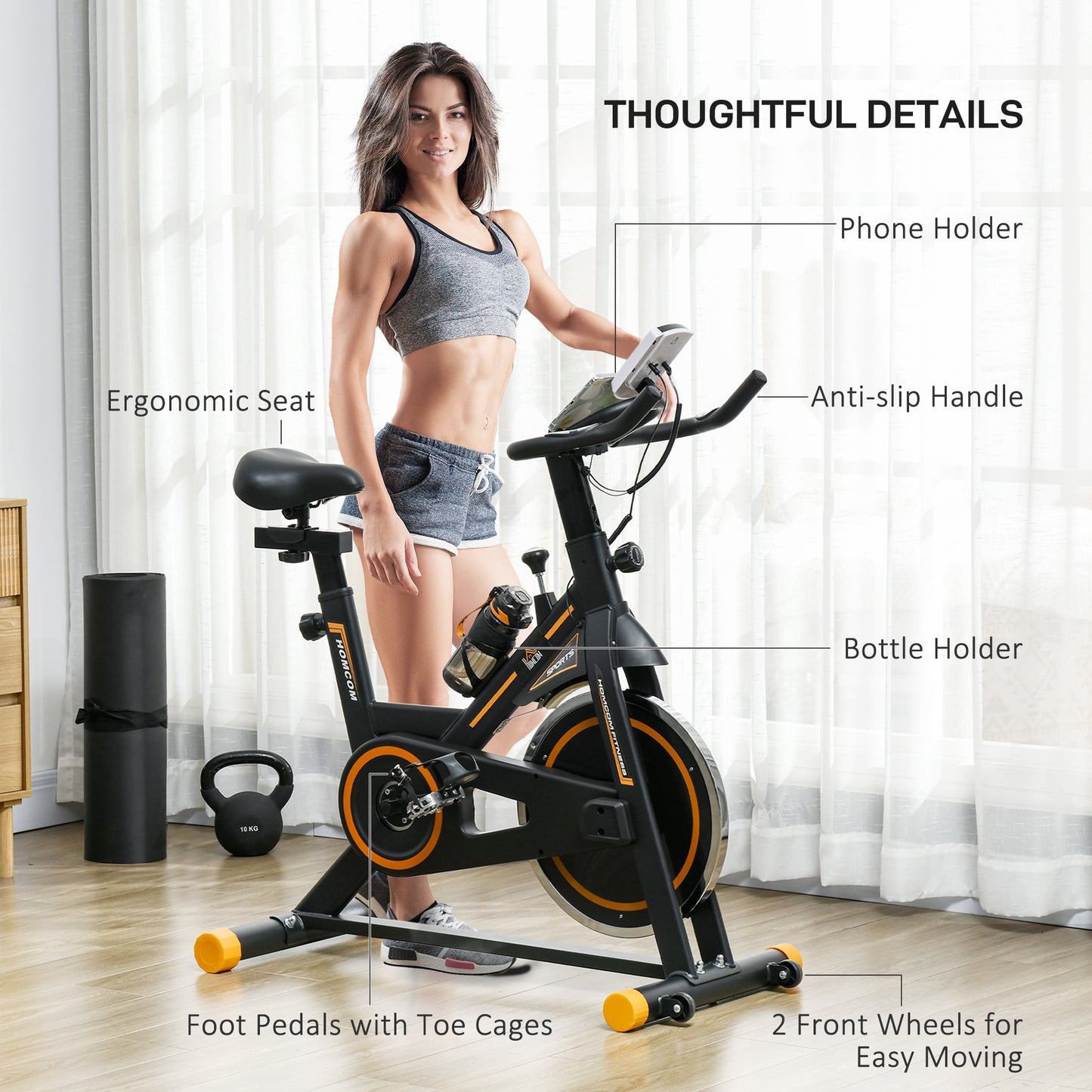 HOMCOM Exercise Bike, Indoor Cycling, with LCD Display, Heart Rate, Sensor