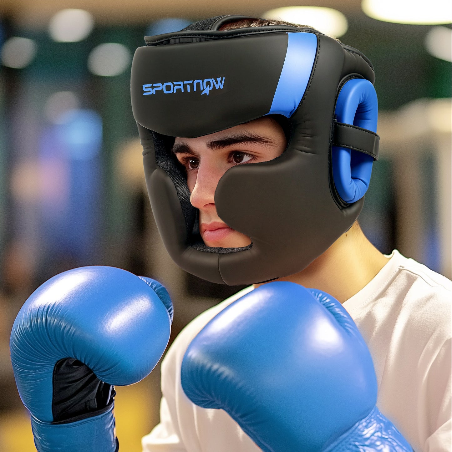 SPORTNOW Boxing Headguard, Boxing Headgear Helmet with Adjustable Strap for Full Face Protection for Kickboxing Sparring Martial Arts Karate Taekwondo