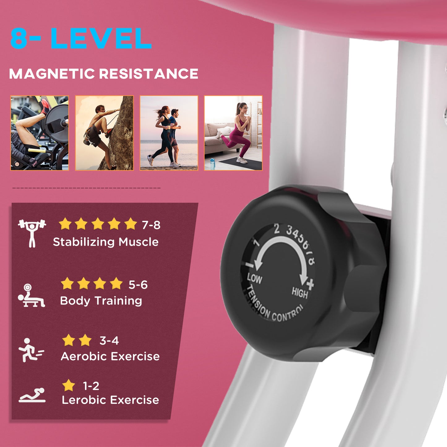 HOMCOM Folding Exercise Bike, Fitness Bicycle Indoor Trainer, 8-Level Magnetic Resistance Adjustable, with LCD Monitor, Pulse Sensor