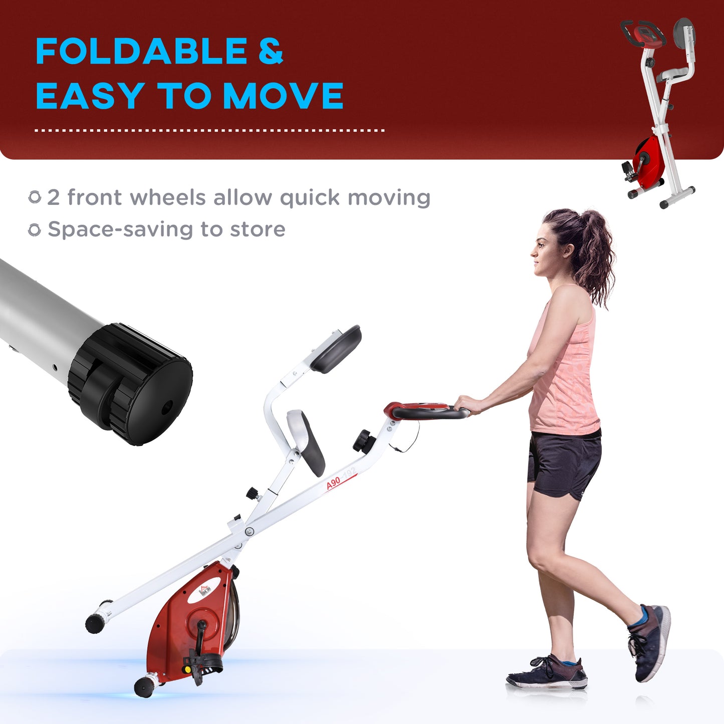 HOMCOM Folding Exercise Bike, Fitness Bicycle Indoor Trainer, 8-Level Magnetic Resistance Adjustable, with LCD Monitor, Pulse Sensor