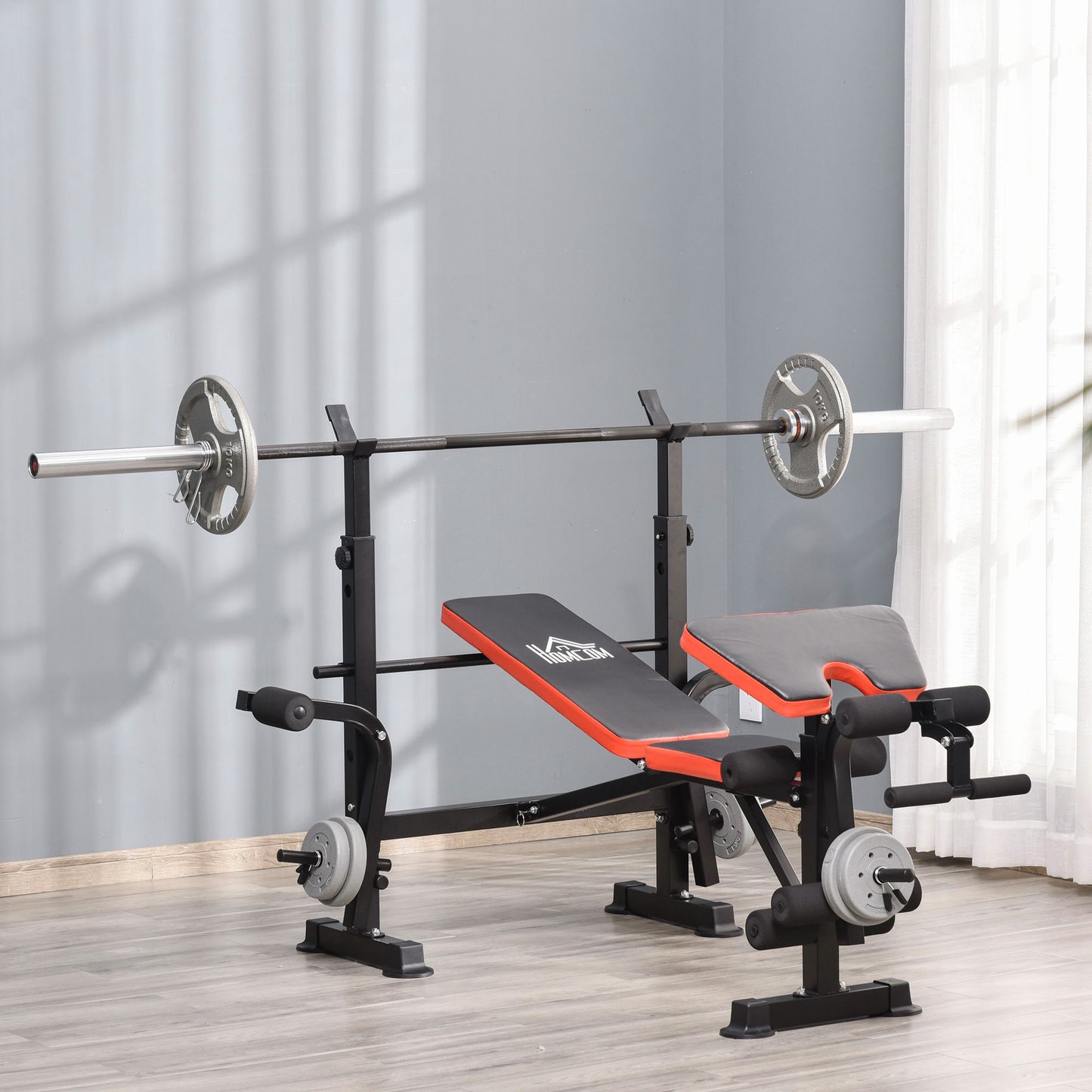 HOMCOM Adjustable Weight Bench with Leg Developer Barbell Rack for Weight Lifting and Strength Training Multifunctional Workout Station for Home Gym Fitness