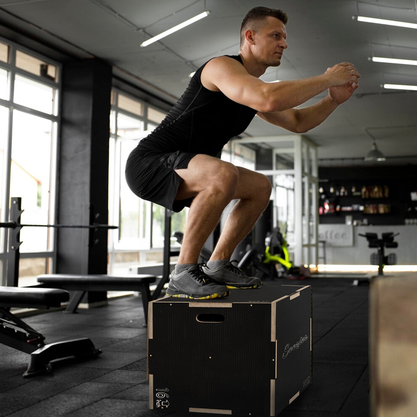 SPORTNOW Multi-Faceted Jump Box, Wooden Step Up Box, for Home, Gym, Exercise, 41/51/61cm - Black