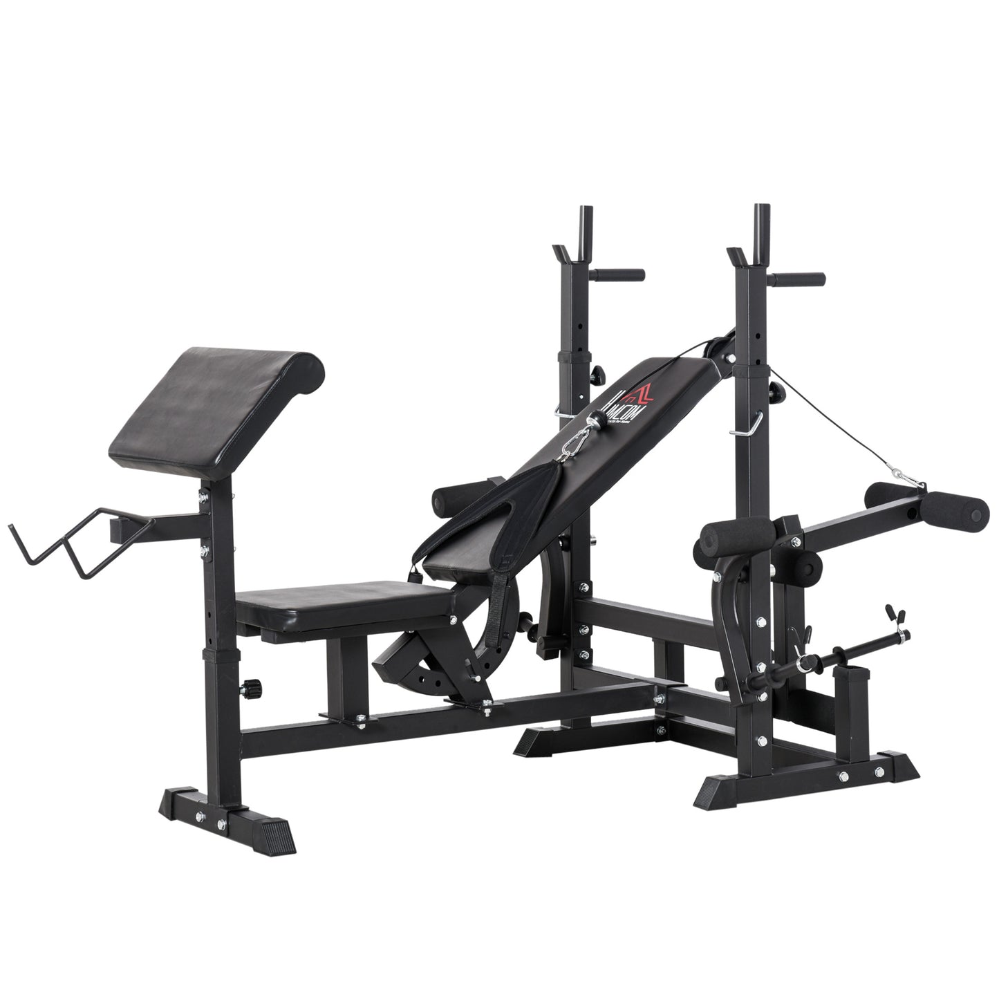 HOMCOM Multi-Exercise Full-Body Weight Rack with Bench Press, Leg Extension, Chest Fly Resistance Band & Preacher Curl