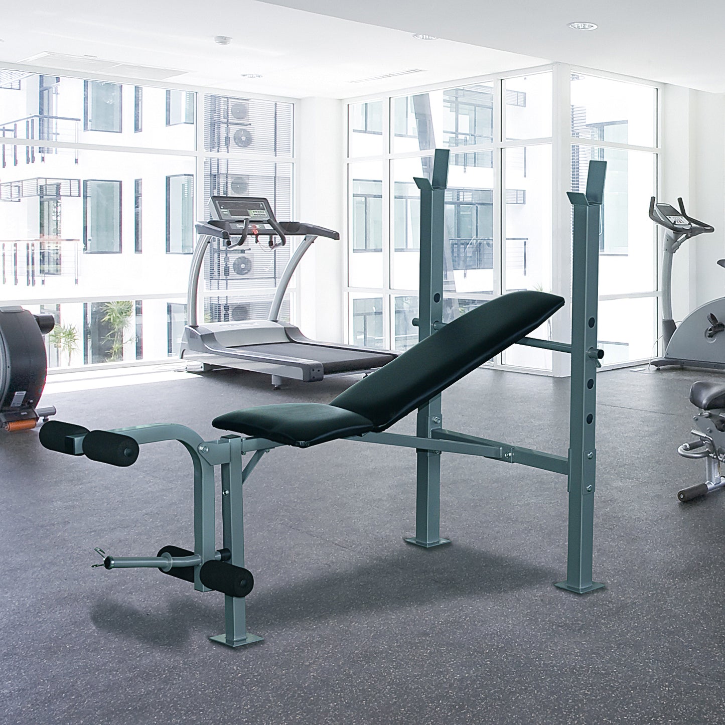 HOMCOM 4-Levels Adjustable Weight Bench Fitness Equipment with Barbell Rack-Black