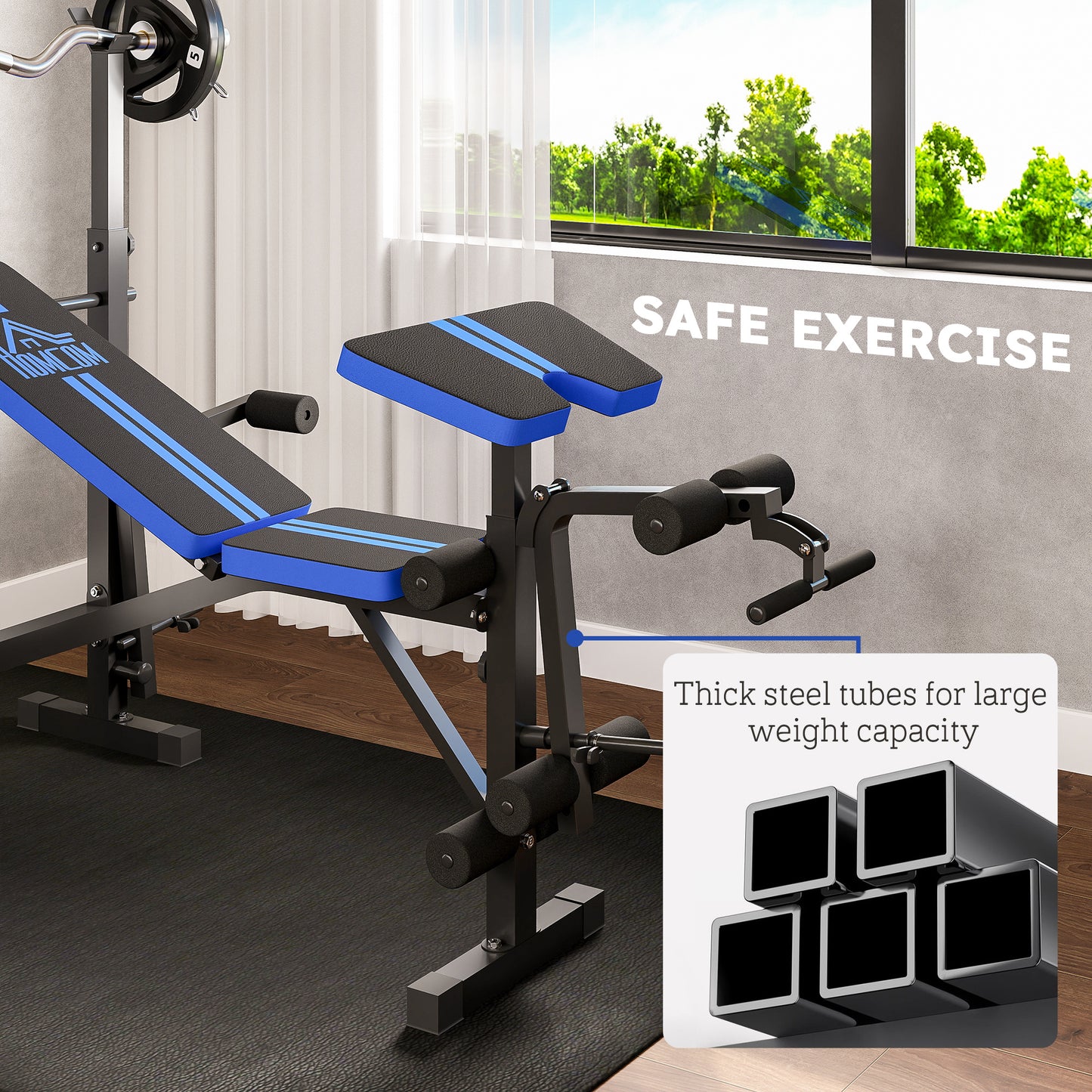 HOMCOM Adjustable Weight Bench with Leg Developer Barbell Rack for Weight Lifting and Strength Training Multifunctional Workout Station for Home Gym Fitness