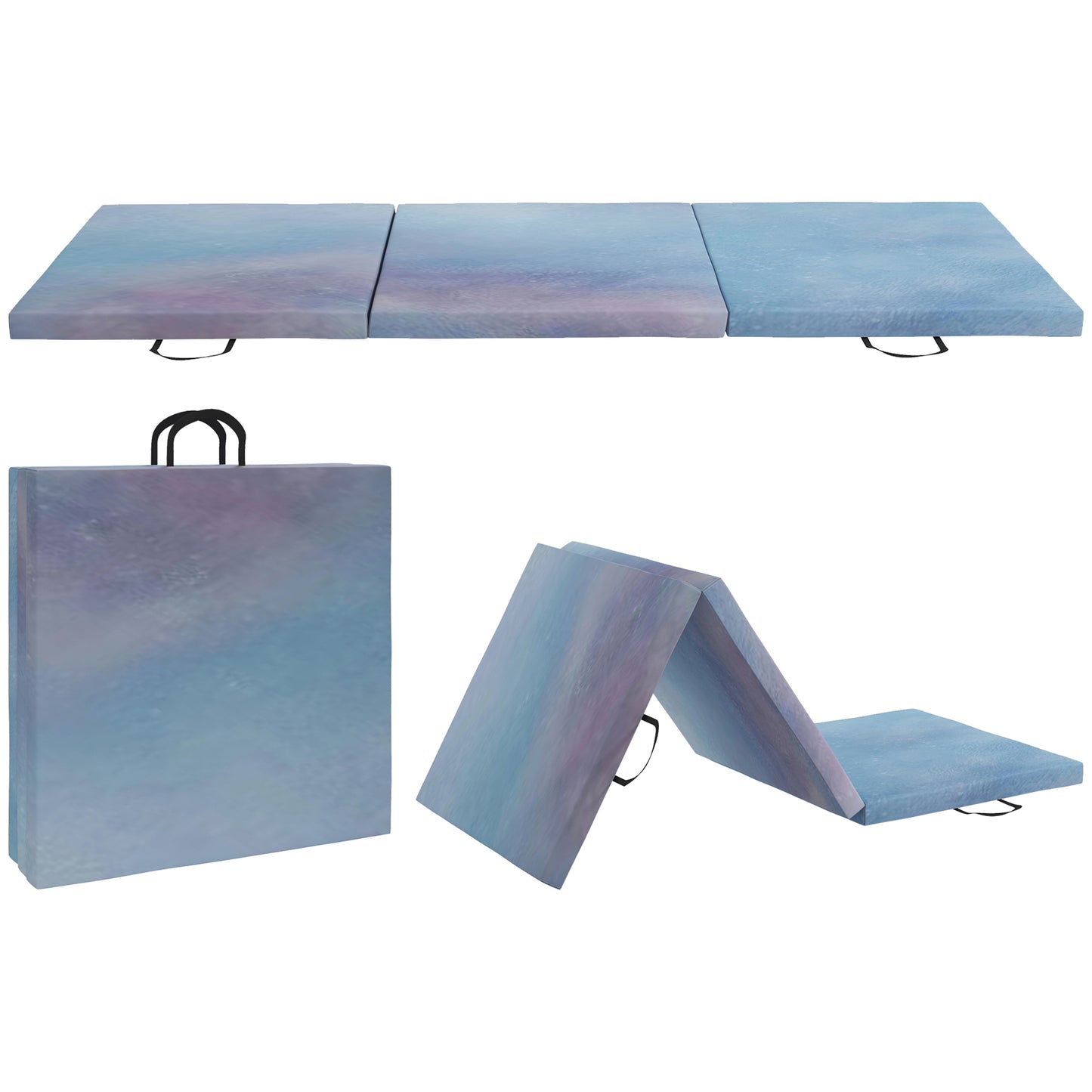 HOMCOM 6FT Foldable Gymnastics Mat, Tri-Fold 2" Thick Crash Mat with Carry Strap Handles for Home Training, Sky Blue