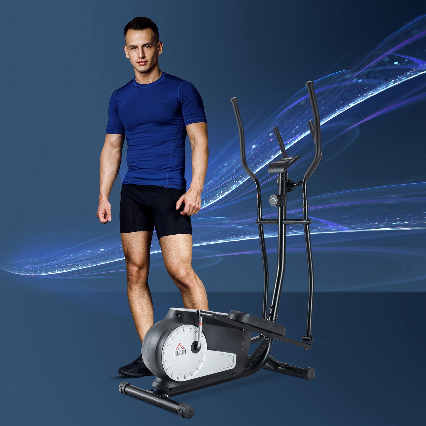 HOMCOM Elliptical Cross Trainer, Home Cardio Workout Machine with Eight Level Magnetic Resistance, LCD Monitor, Heart Rate Sensor, Two Wheels