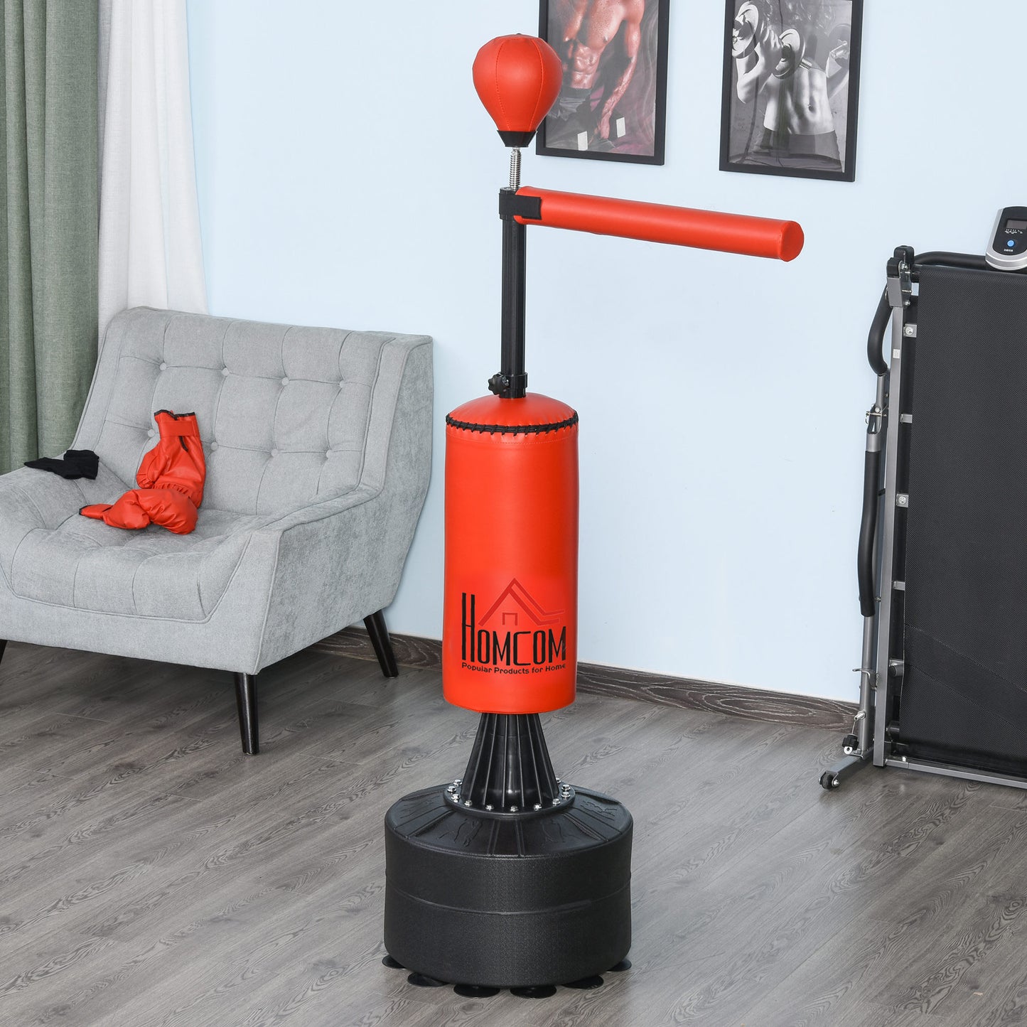 HOMCOM 155-205cm 3-IN-1 Freestanding Boxing Punching Bag Stand, Boxing Speed Trainer with Rotating Flexible Arm, Speed Ball, Fillable Base