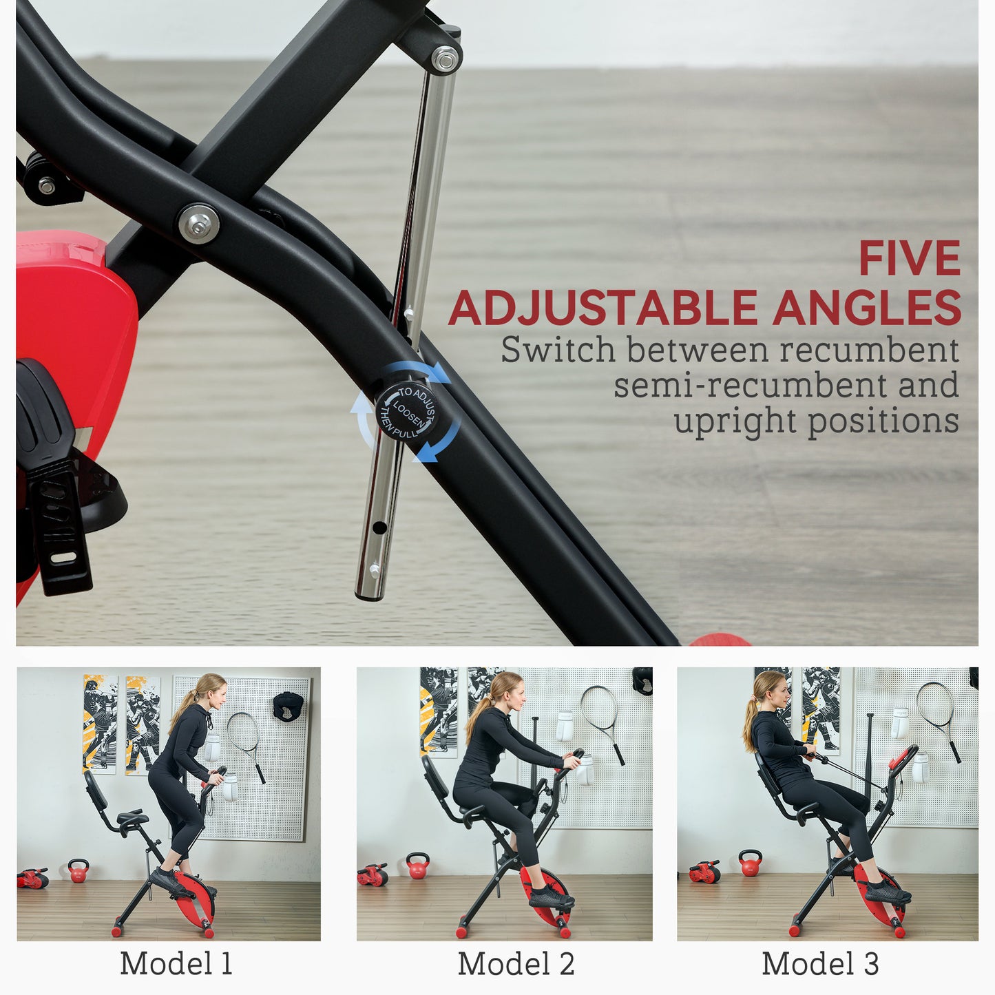 SPORTNOW 5-In-1 Folding Exercise Bike with Arm Workout Bands, Quiet 8-Level Magnetic Resistance Foldable Exercise Bike with LCD, Tablet Holder, Hand Pulse Sensor for Home Use Indoor Cycling
