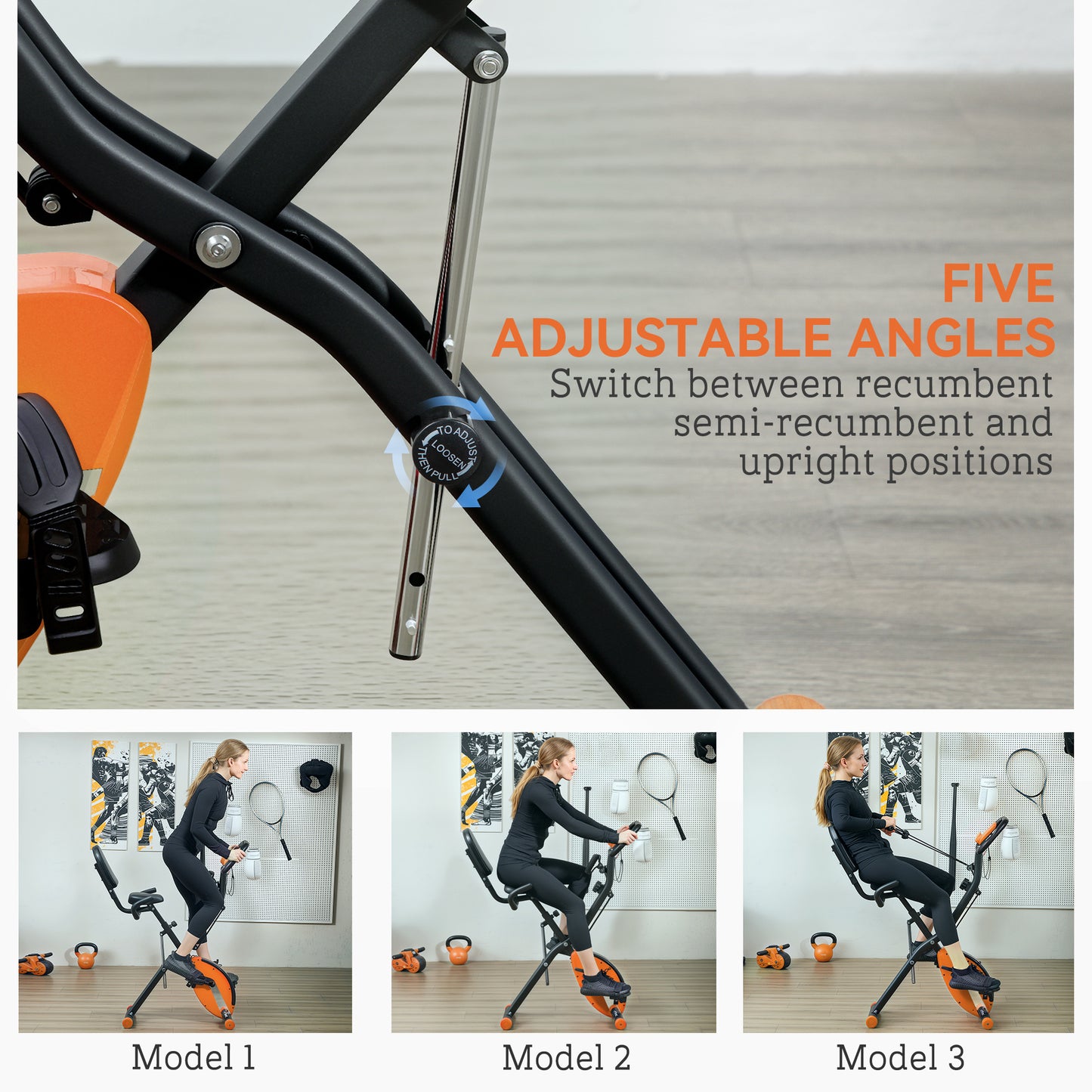 SPORTNOW 5-In-1 Folding Exercise Bike with Arm Workout Bands, Quiet 8-Level Magnetic Resistance Foldable Exercise Bike with LCD, Tablet Holder, Hand Pulse Sensor for Home Use Indoor Cycling