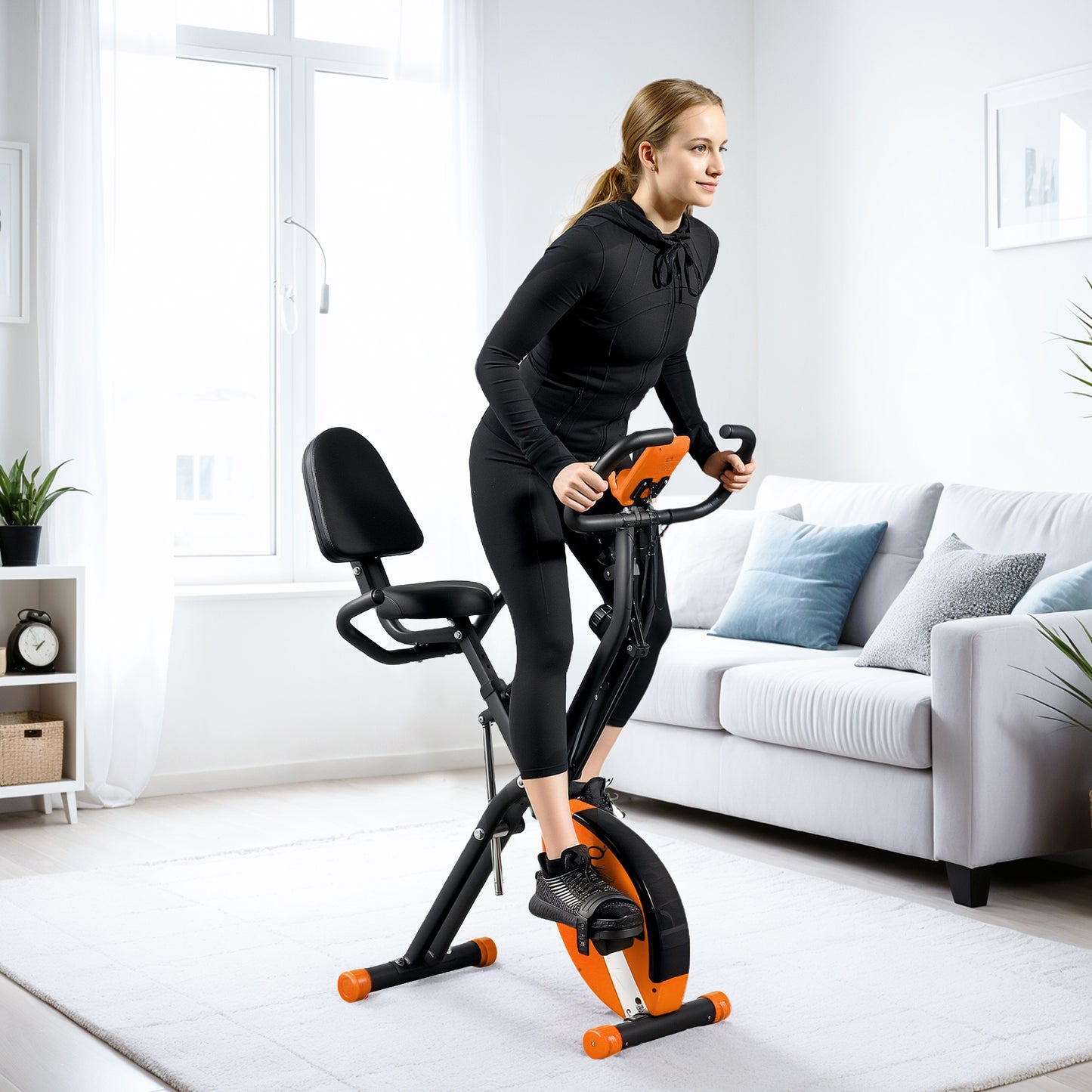 SPORTNOW 5-In-1 Folding Exercise Bike with Arm Workout Bands, Quiet 8-Level Magnetic Resistance Foldable Exercise Bike with LCD, Tablet Holder, Hand Pulse Sensor for Home Use Indoor Cycling