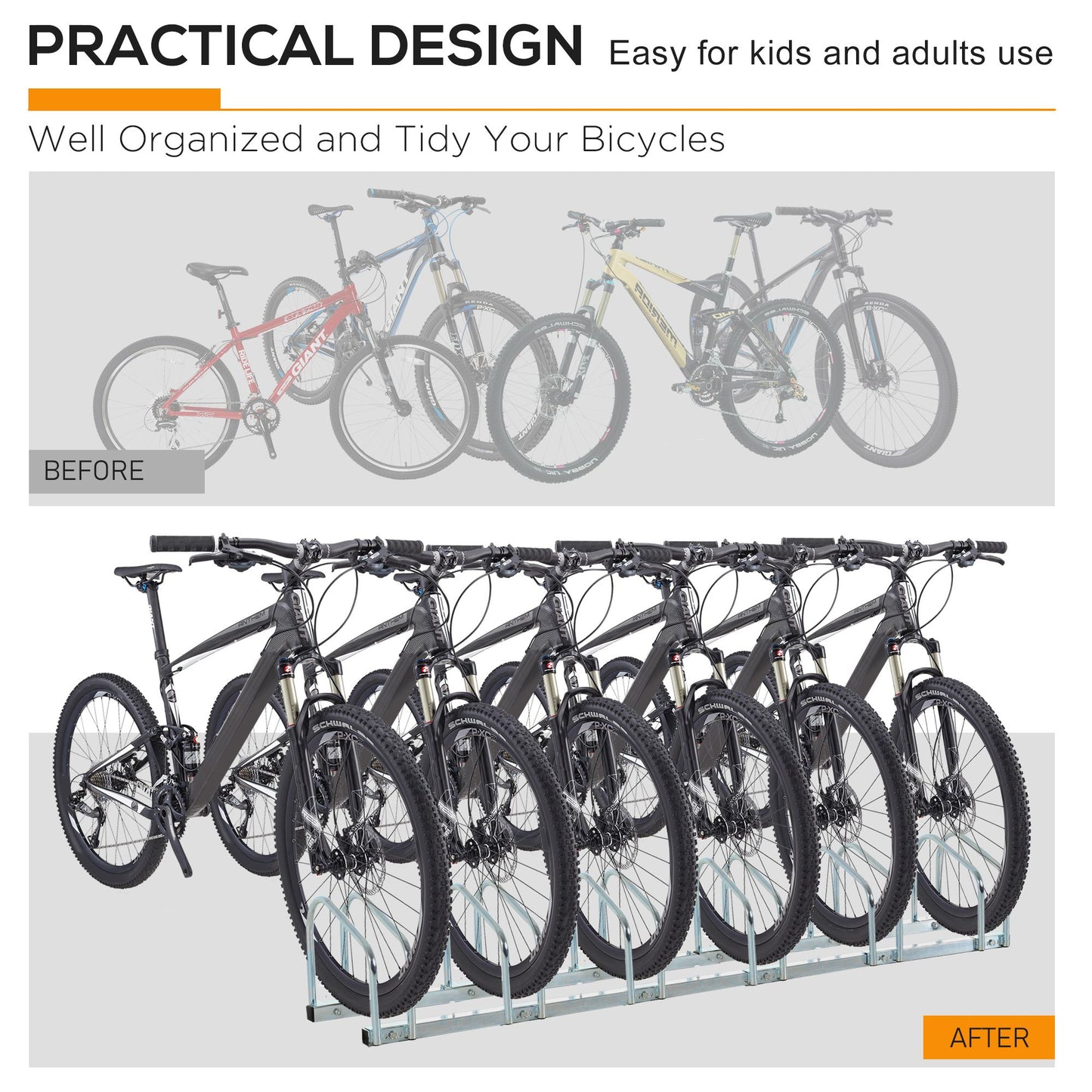 HOMCOM Bike Stand Parking Rack Floor or Wall Mount Bicycle Cycle Storage Locking Stand 179L x 33W x 27H (6 Racks)