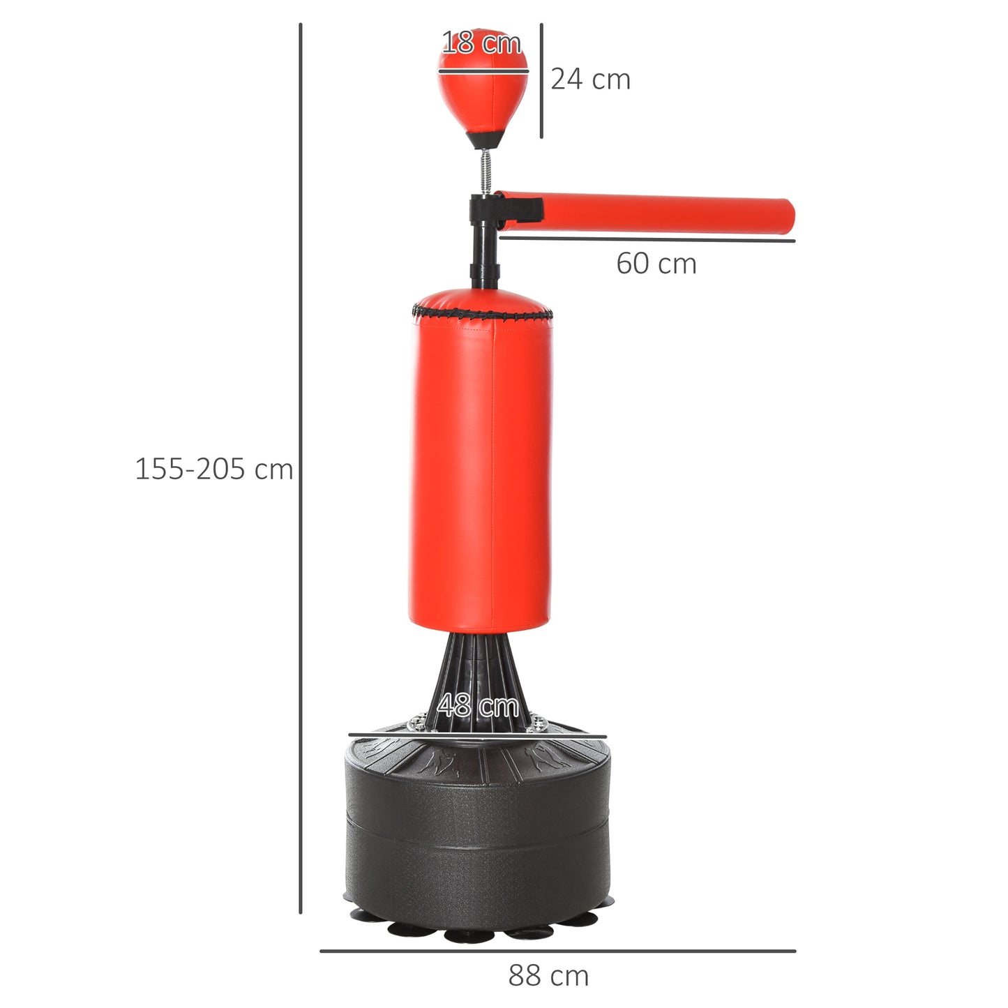 HOMCOM 155-205cm 3-IN-1 Freestanding Boxing Punching Bag Stand, Boxing Speed Trainer with Rotating Flexible Arm, Speed Ball, Fillable Base