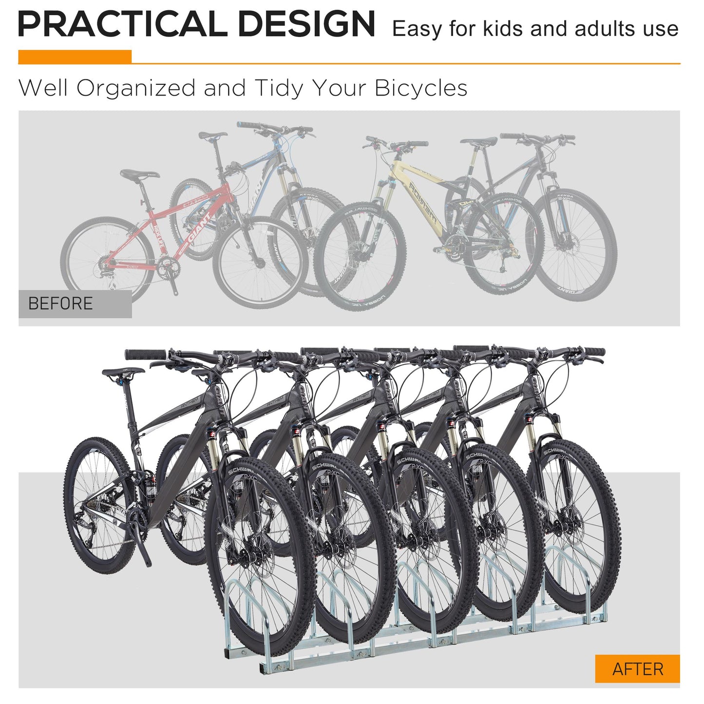 HOMCOM Bike Stand Parking Rack Floor or Wall Mount Bicycle Cycle Storage Locking Stand (5 Racks)