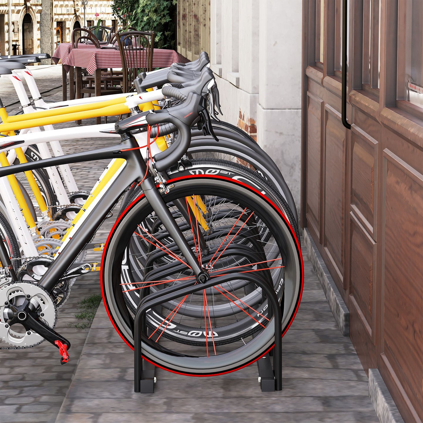 HOMCOM Bike Stand Parking Rack Floor or Wall Mount Bicycle Cycle Storage Locking Stand 179L x 33W x 27H (6 Racks)