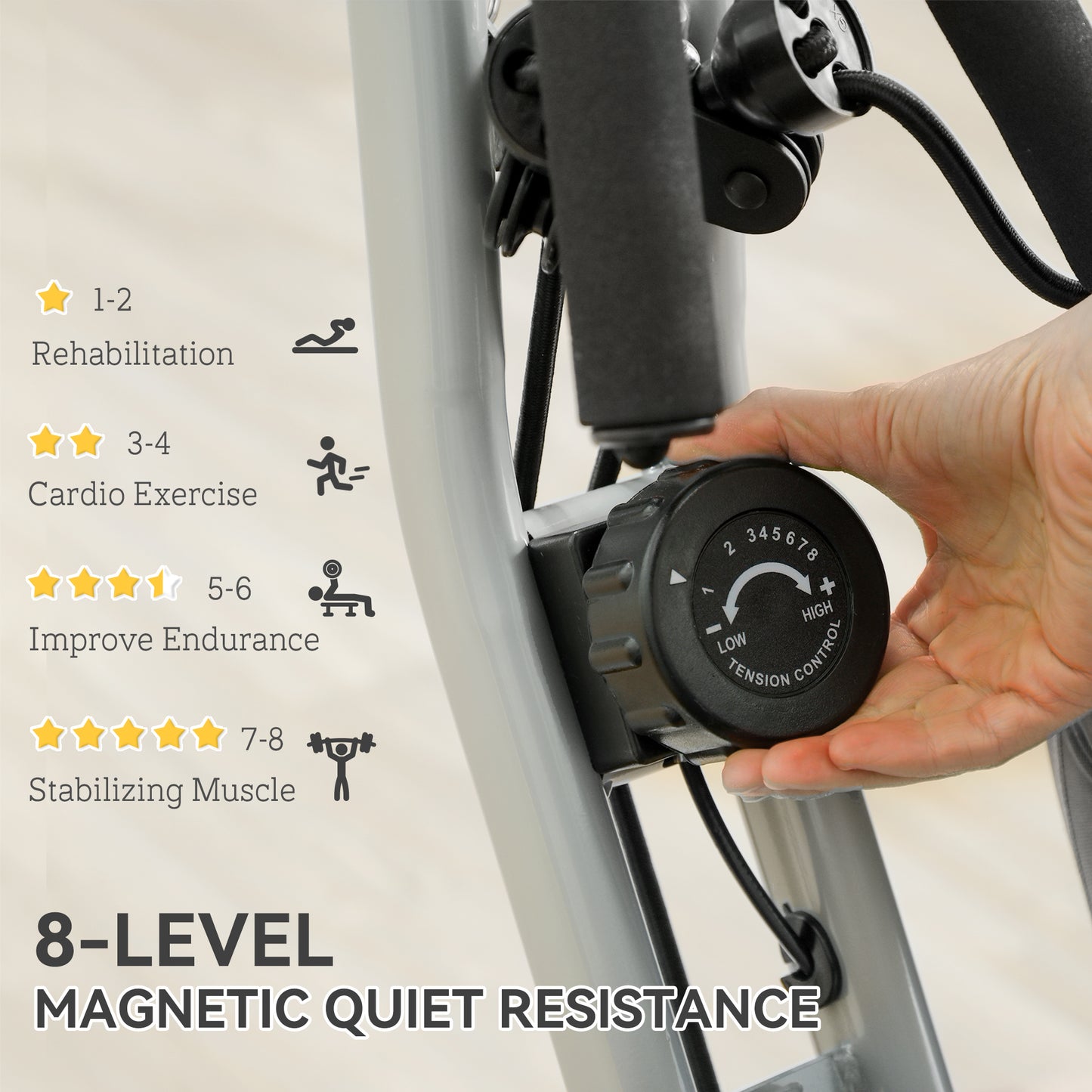 SPORTNOW 5-In-1 Folding Exercise Bike with Arm Workout Bands, Quiet 8-Level Magnetic Resistance Foldable Exercise Bike with LCD, Tablet Holder, Hand Pulse Sensor for Home Use Indoor Cycling