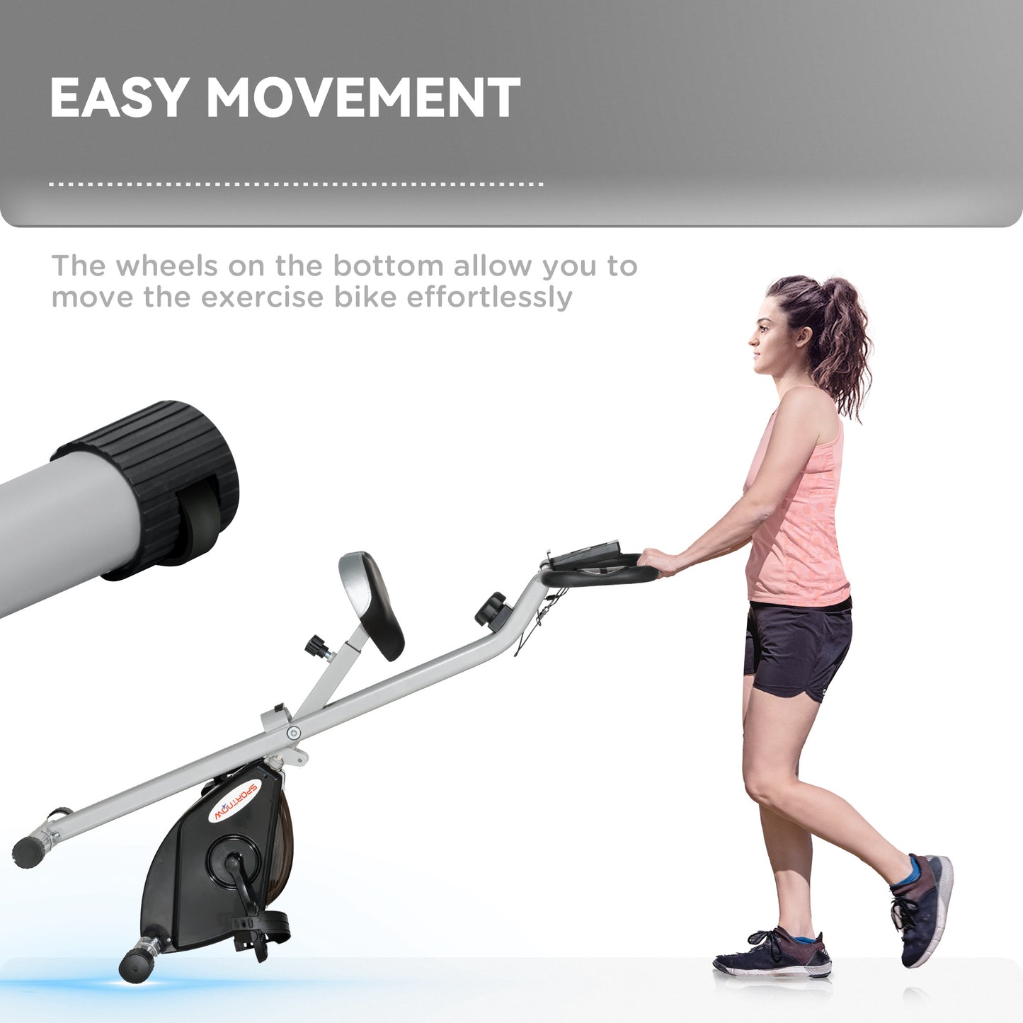 SPORTNOW Folding and Quiet Exercise Bike with 8-Level Magnetic Resistance and Heart Rate Sensor, for Home Gym