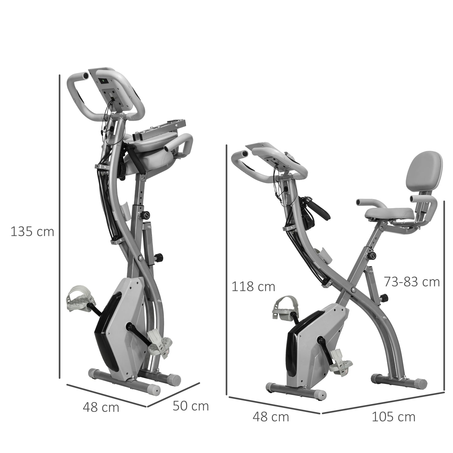 HOMCOM 2-in-1 Folding Exercise Bike with 8-Level Magnetic Resistance, Arm Resistance Band, Pulse Sensor