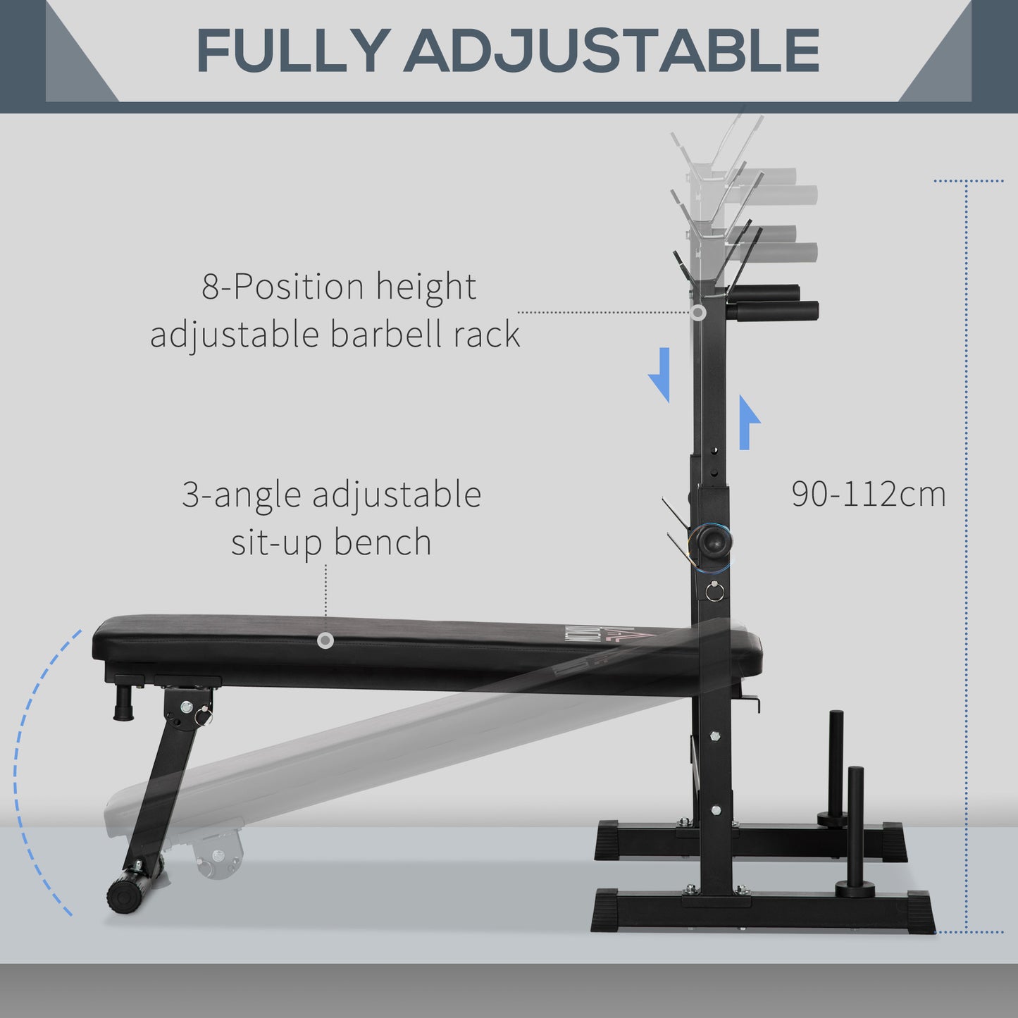 HOMCOM Adjustable Weight Bench, Foldable Bench, with Barbell Rack