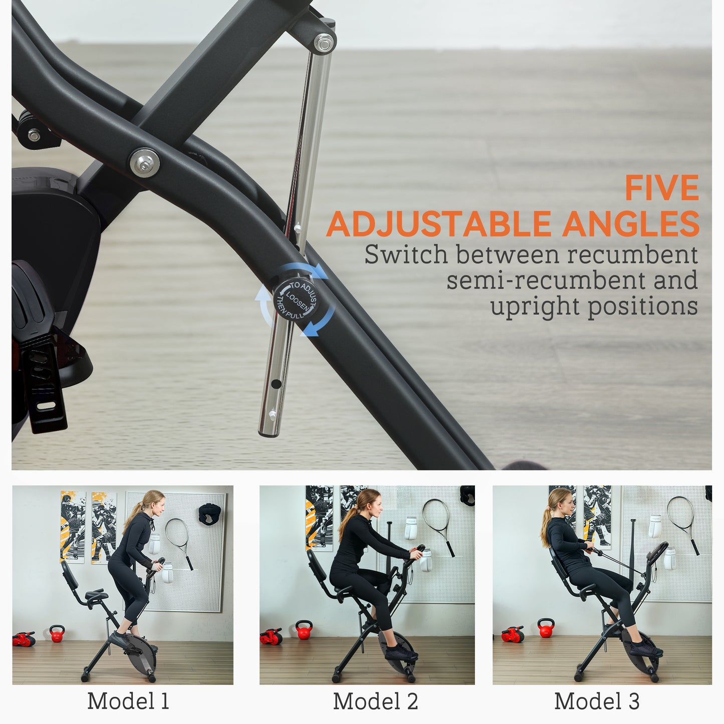 SPORTNOW 5-In-1 Folding Exercise Bike with Arm Workout Bands, Quiet 8-Level Magnetic Resistance Foldable Exercise Bike with LCD, Tablet Holder, Hand Pulse Sensor for Home Use Indoor Cycling