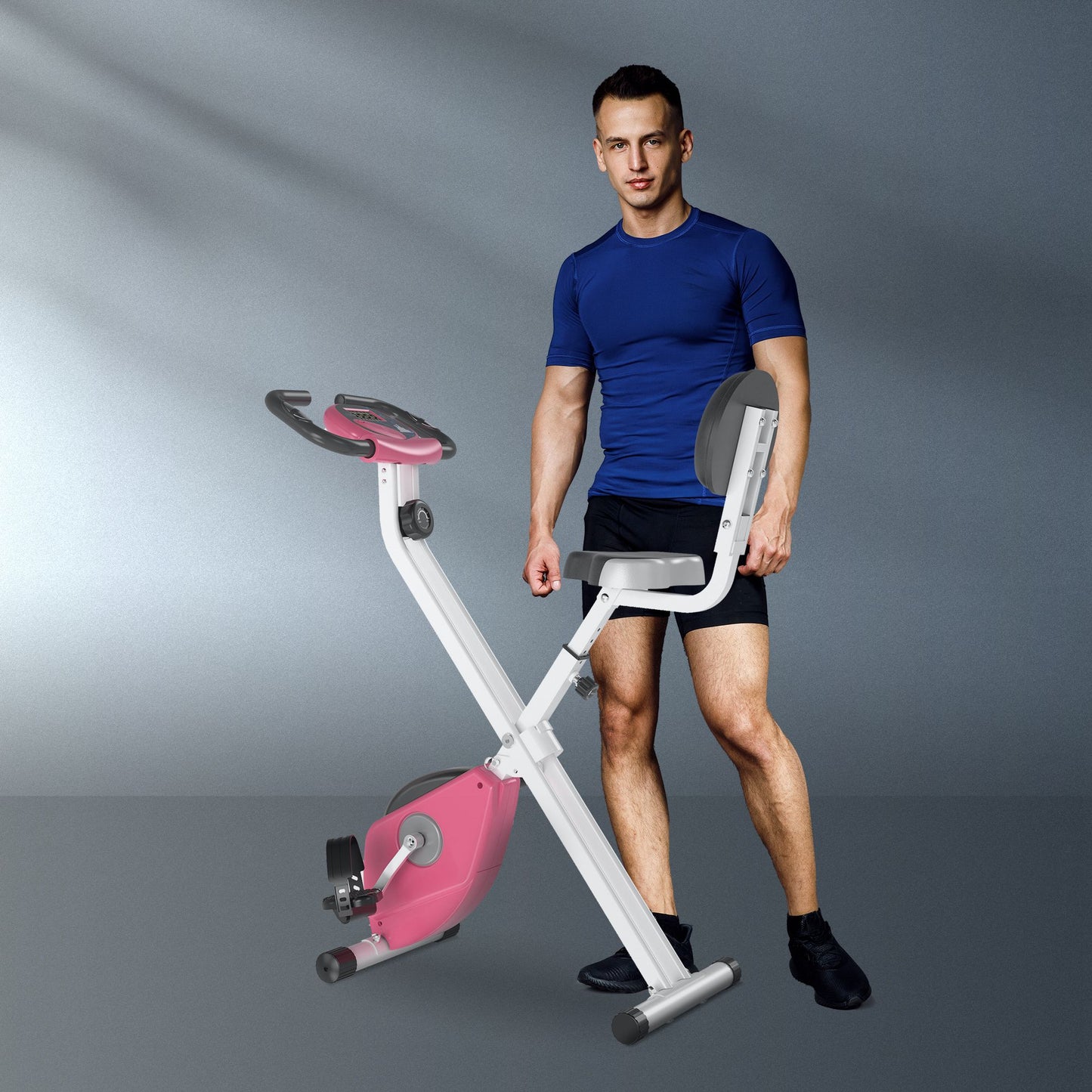 HOMCOM Folding Exercise Bike, Fitness Bicycle Indoor Trainer, 8-Level Magnetic Resistance Adjustable, with LCD Monitor, Pulse Sensor
