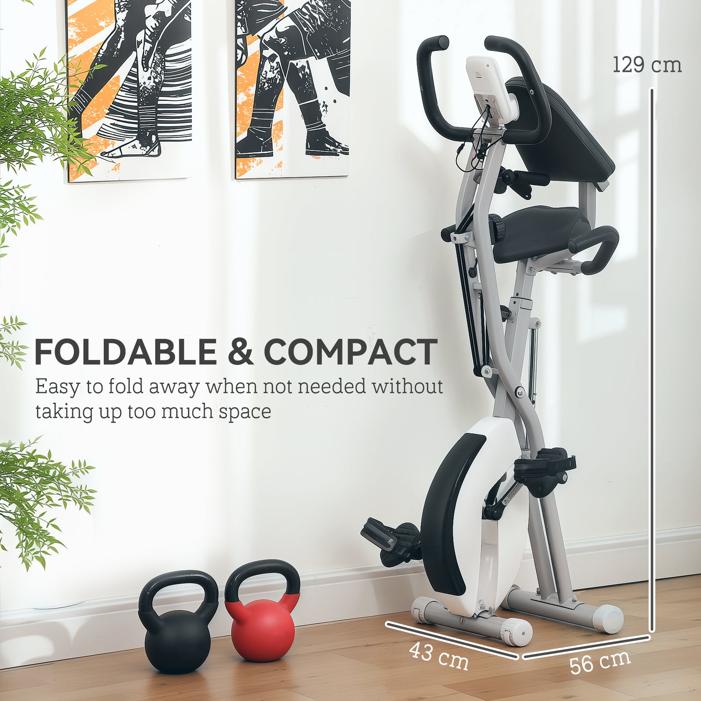 SPORTNOW 5-In-1 Folding Exercise Bike with Arm Workout Bands, Quiet 8-Level Magnetic Resistance Foldable Exercise Bike with LCD, Tablet Holder, Hand Pulse Sensor for Home Use Indoor Cycling