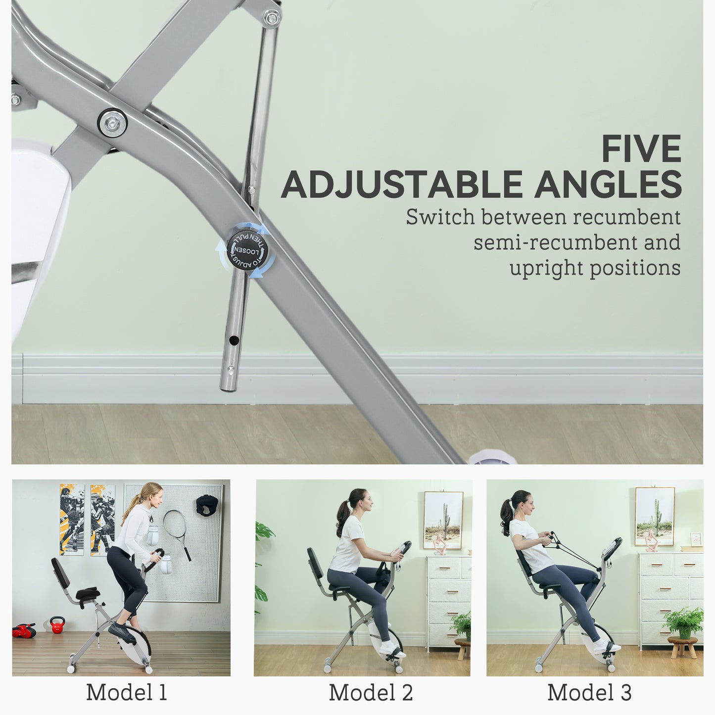 SPORTNOW 5-In-1 Folding Exercise Bike with Arm Workout Bands, Quiet 8-Level Magnetic Resistance Foldable Exercise Bike with LCD, Tablet Holder, Hand Pulse Sensor for Home Use Indoor Cycling