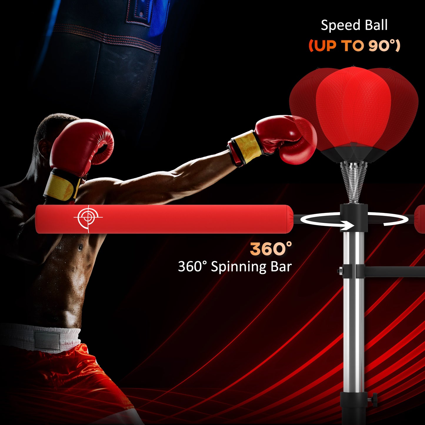 HOMCOM 3-in-1 Boxing Punching Bag, Freestanding with 2 Speed Bals, 360° Reflex Bar, 160-230cm Adjustable Height