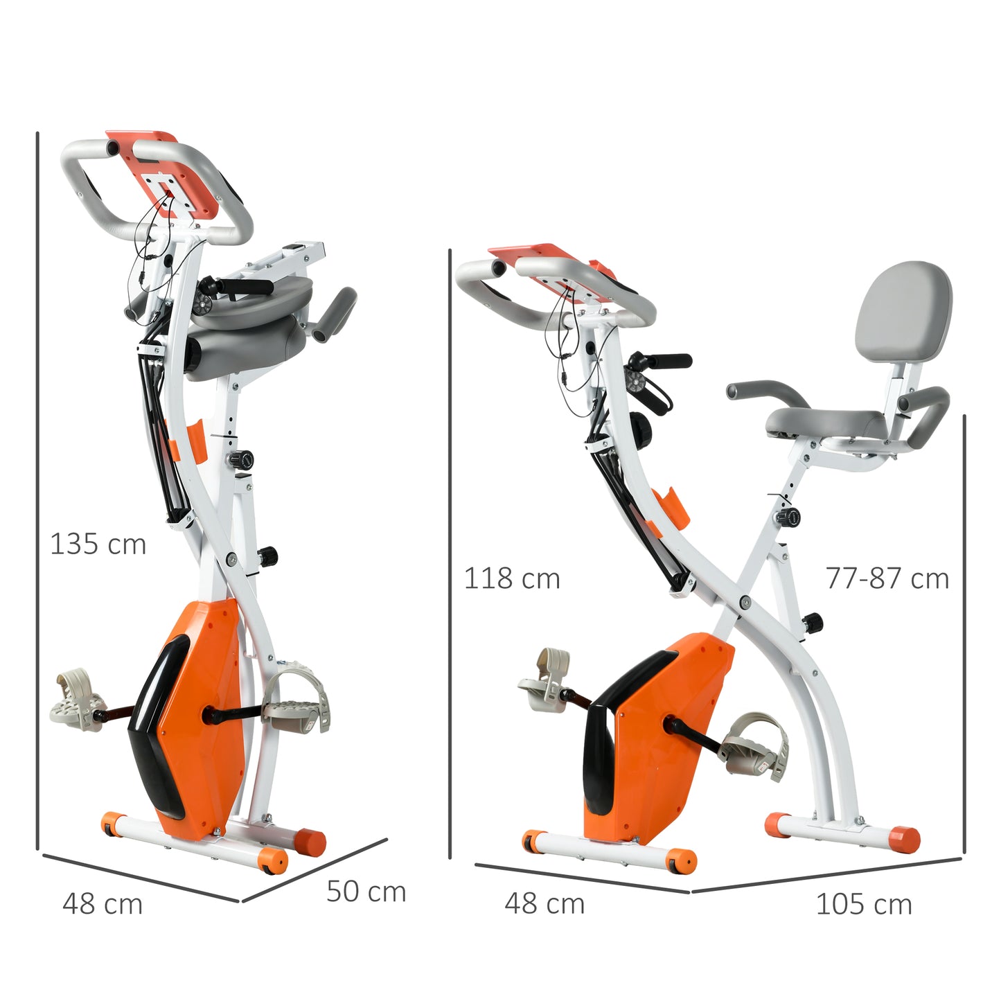 HOMCOM 2-in-1 Folding Exercise Bike with 8-Level Magnetic Resistance, Arm Resistance Band, Pulse Sensor