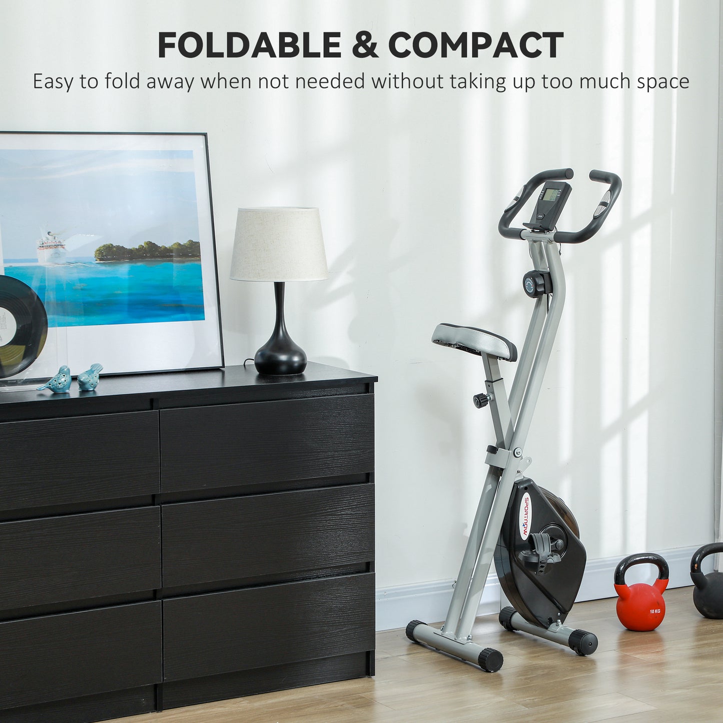 SPORTNOW Folding and Quiet Exercise Bike with 8-Level Magnetic Resistance and Heart Rate Sensor, for Home Gym