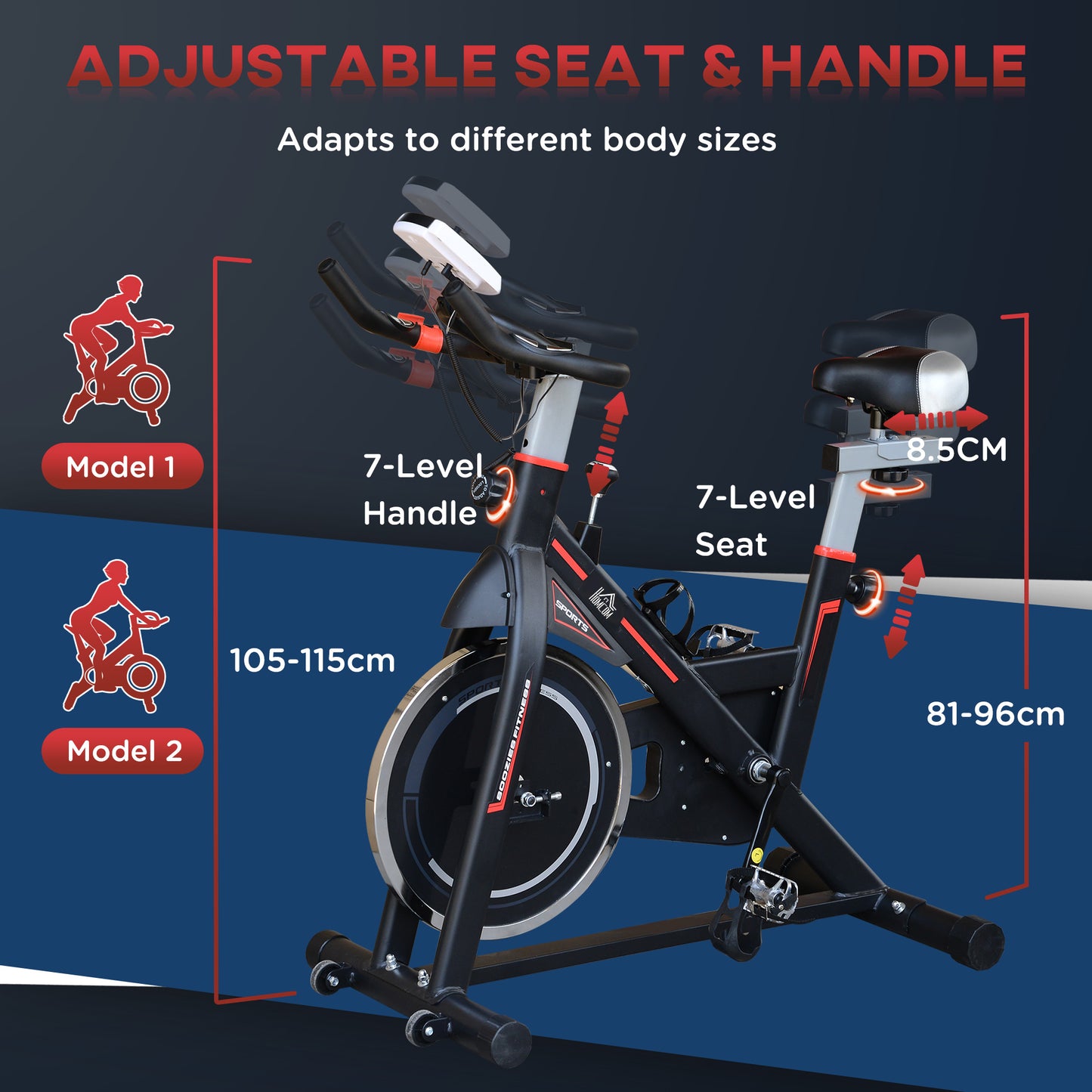 HOMCOM Exercise Bike, Indoor Cycling, with LCD Display, Heart Rate, Sensor