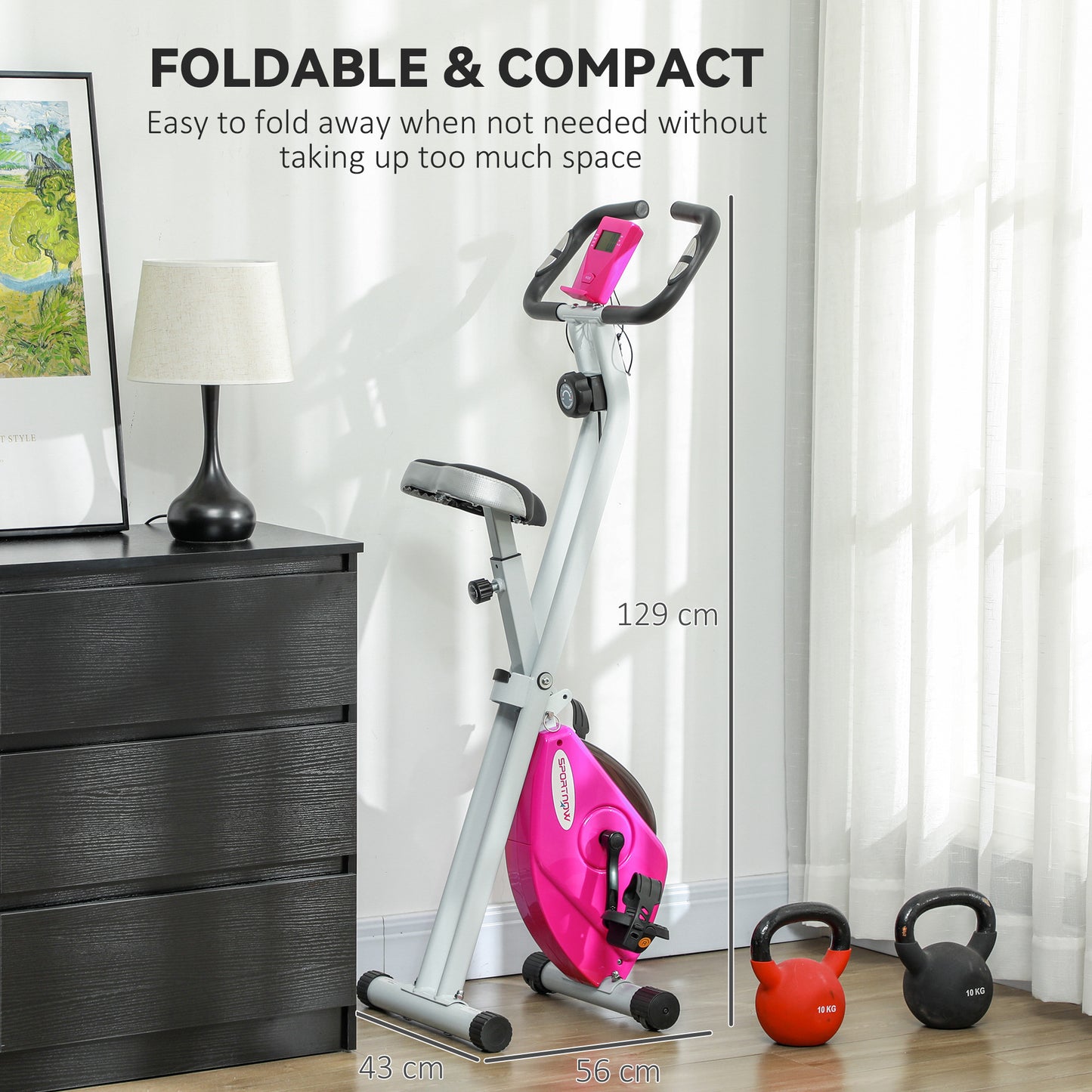SPORTNOW Folding and Quiet Exercise Bike with 8-Level Magnetic Resistance and Heart Rate Sensor, for Home Gym