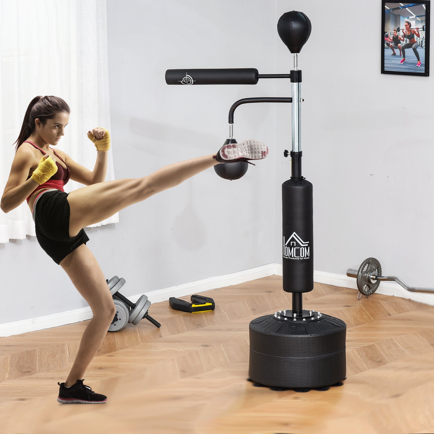 HOMCOM 3-in-1 Boxing Punching Bag, Freestanding with 2 Speed Bals, 360° Reflex Bar, 160-230cm Adjustable Height
