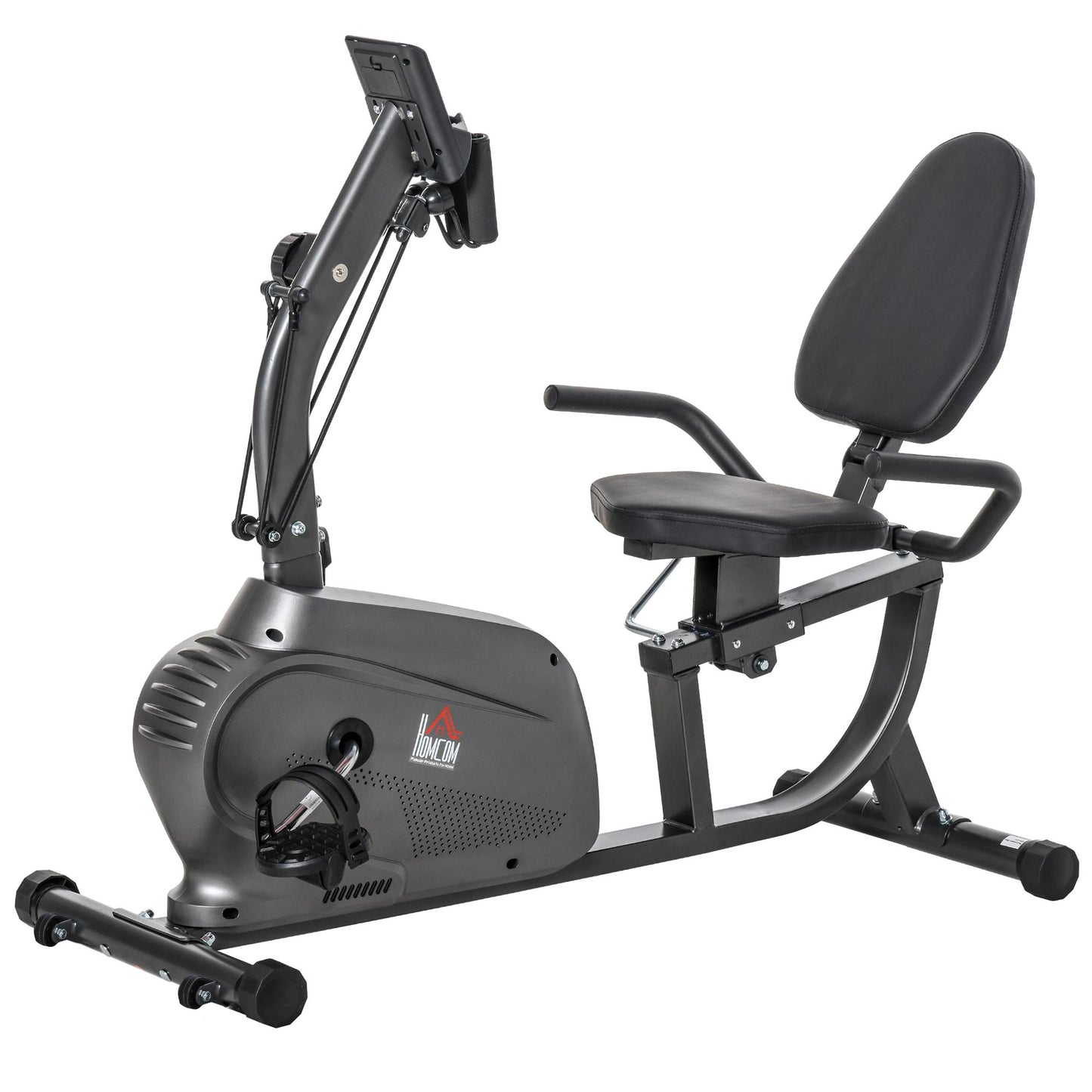 HOMCOM Recumbent Exercise Bike Recovery Exerciser, 8-Level Magnetic Resistance Stationary Bike with Pad Holder, LCD Monitor, for Indoor Cardio Workout, Black