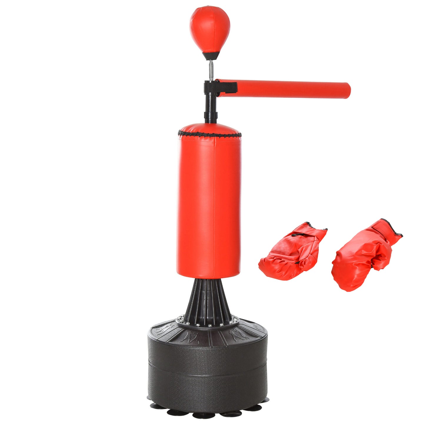 HOMCOM 155-205cm 3-IN-1 Freestanding Boxing Punching Bag Stand, Boxing Speed Trainer with Rotating Flexible Arm, Speed Ball, Fillable Base