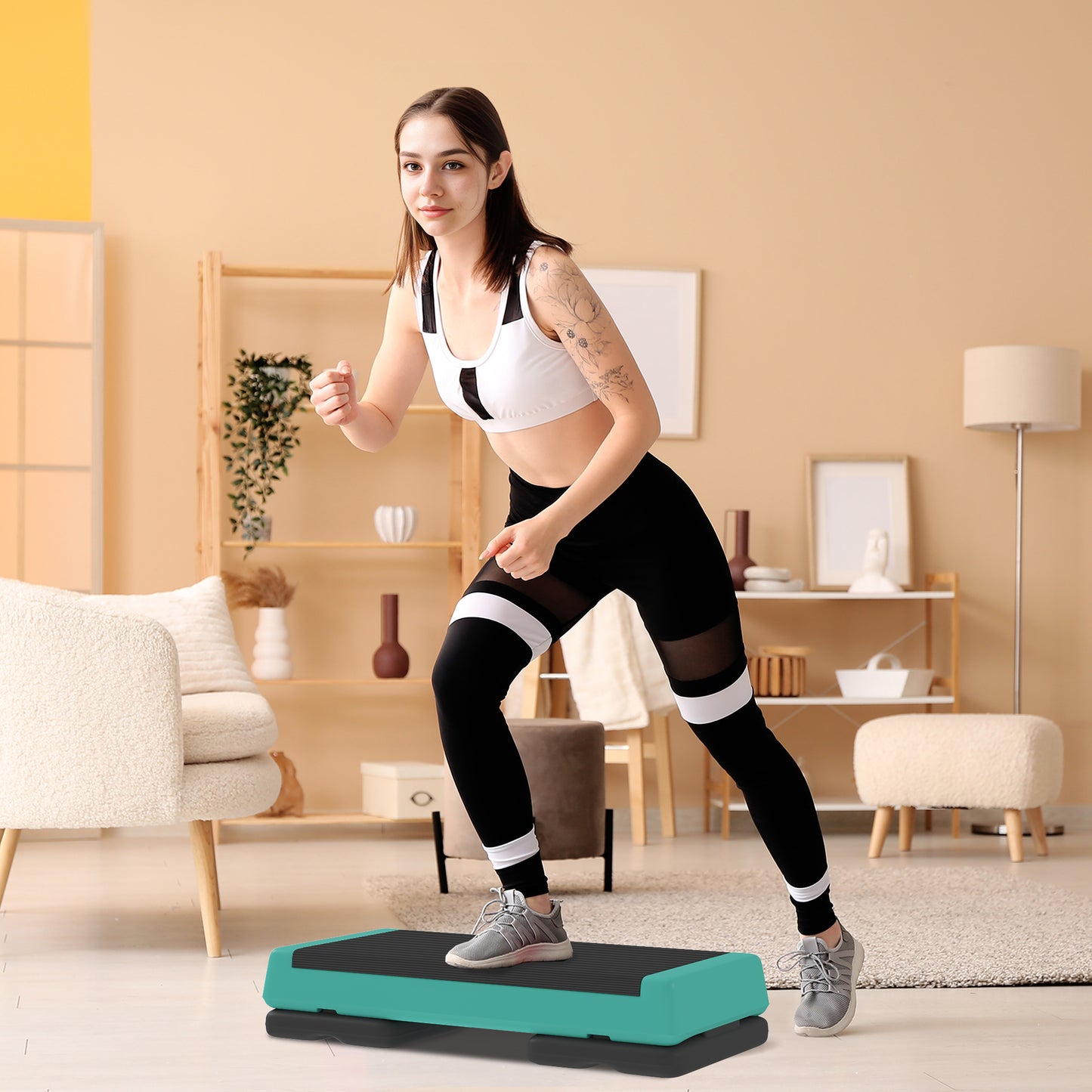 SPORTNOW Adjustable Fitness Stepper, with Non-Slip Surface, for Home, Gym, Office Workout, Green