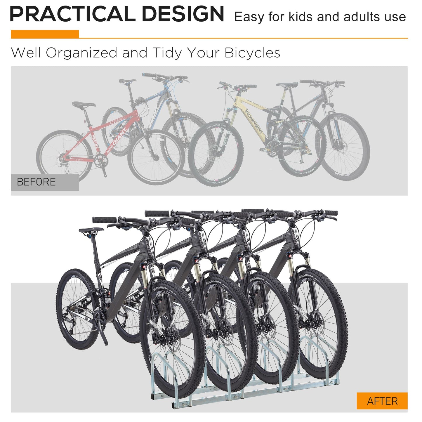 HOMCOM Bike Stand Parking Rack Floor or Wall Mount Bicycle Cycle Storage Locking Stand (4 Racks)