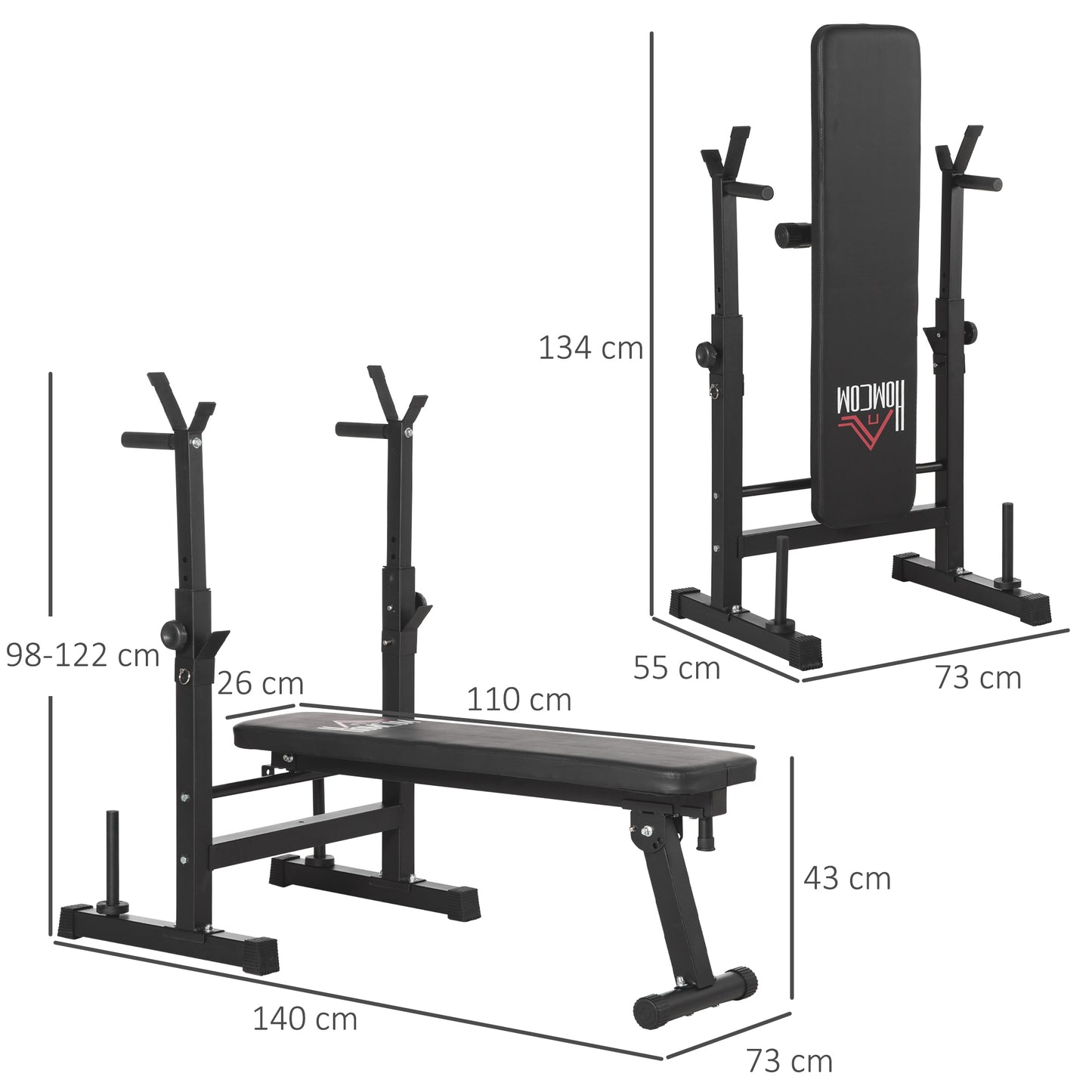 HOMCOM Adjustable Weight Bench, Foldable Bench, with Barbell Rack