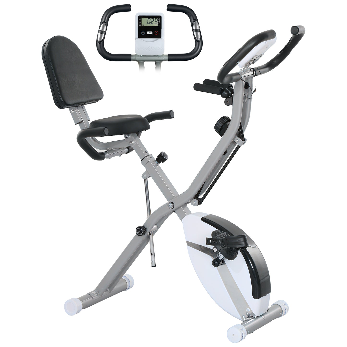 SPORTNOW 5-In-1 Folding Exercise Bike with Arm Workout Bands, Quiet 8-Level Magnetic Resistance Foldable Exercise Bike with LCD, Tablet Holder, Hand Pulse Sensor for Home Use Indoor Cycling