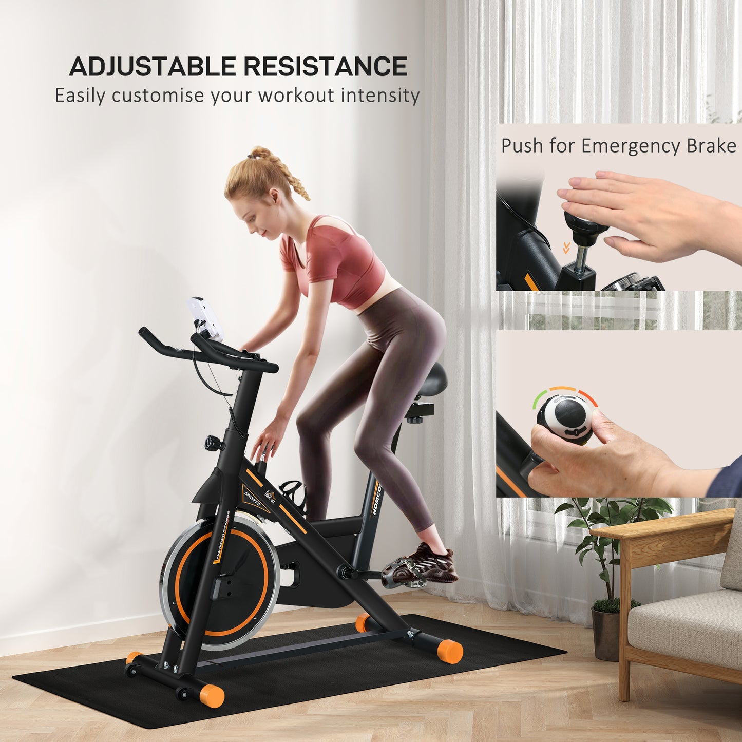 HOMCOM Exercise Bike, Indoor Cycling, with LCD Display, Heart Rate, Sensor