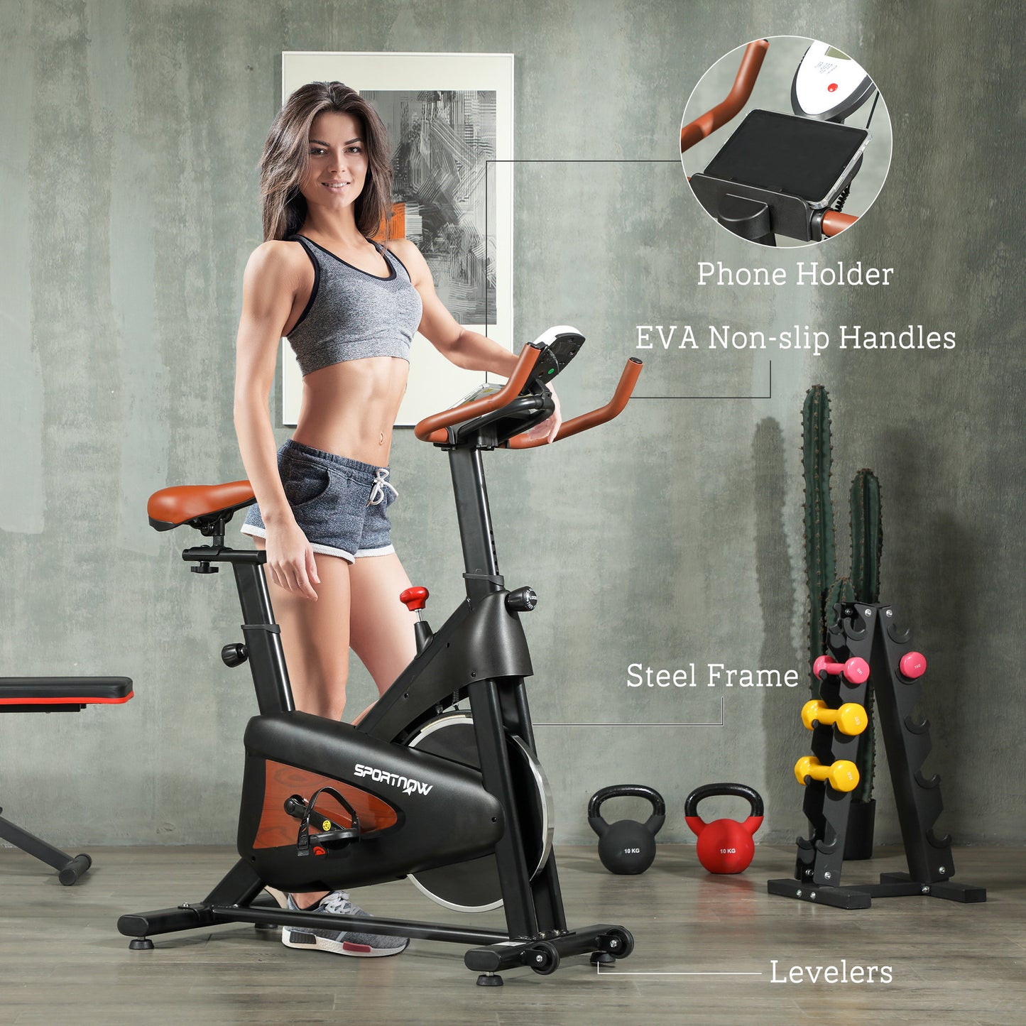 SPORTNOW Indoor Exercise Bike, Quiet Stationary Bike, Stylish Cycling Machine with Adjustable Seat and Resistance, LCD Monitor, Tablet Holder, for Home Gym Cardio Workout