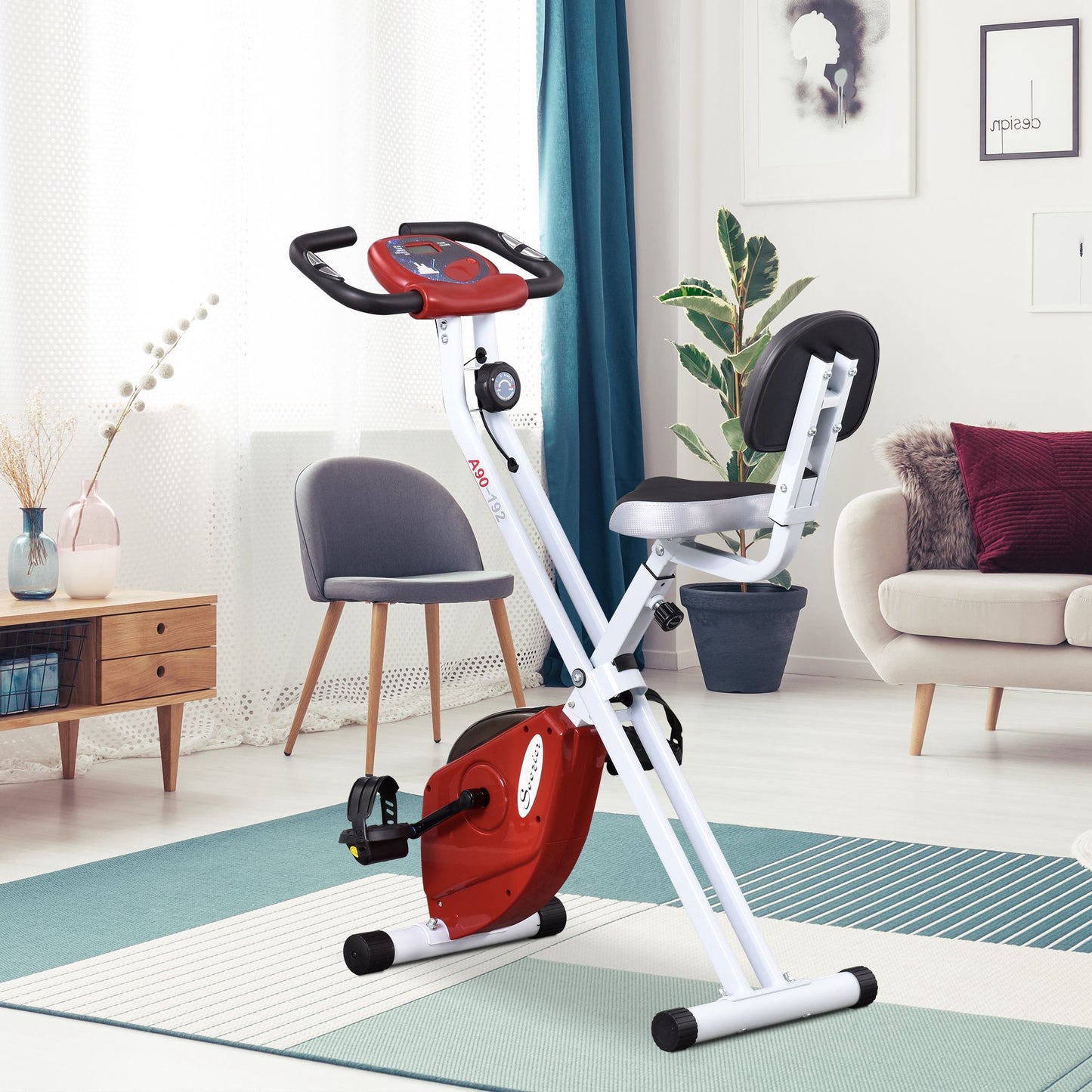 HOMCOM Folding Exercise Bike, Fitness Bicycle Indoor Trainer, 8-Level Magnetic Resistance Adjustable, with LCD Monitor, Pulse Sensor