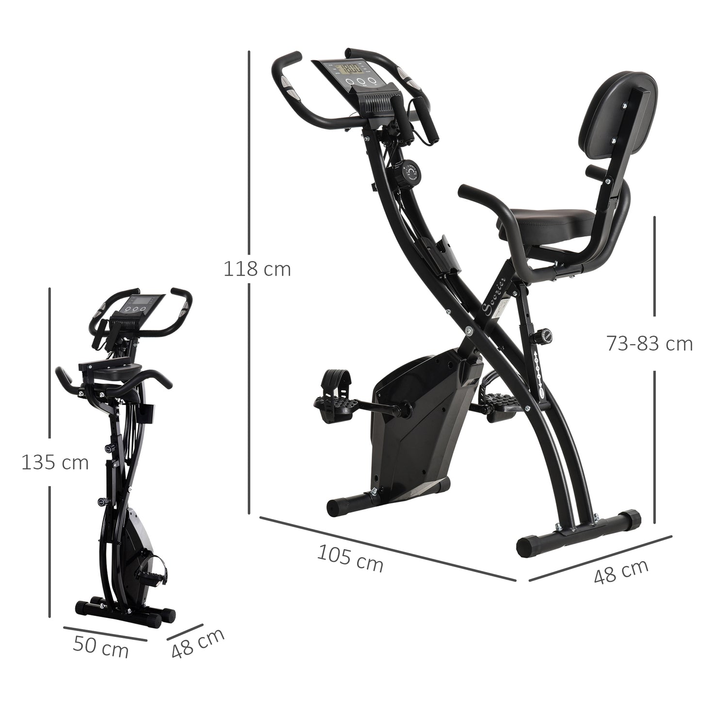 HOMCOM 2-in-1 Folding Exercise Bike with 8-Level Magnetic Resistance, Arm Resistance Band, Pulse Sensor