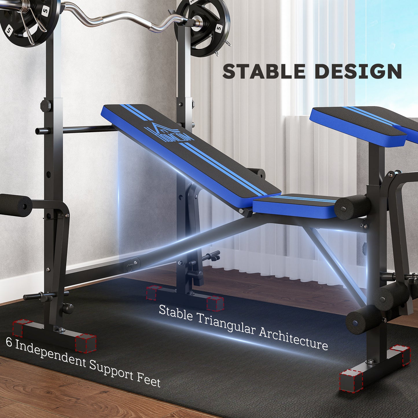 HOMCOM Adjustable Weight Bench with Leg Developer Barbell Rack for Weight Lifting and Strength Training Multifunctional Workout Station for Home Gym Fitness